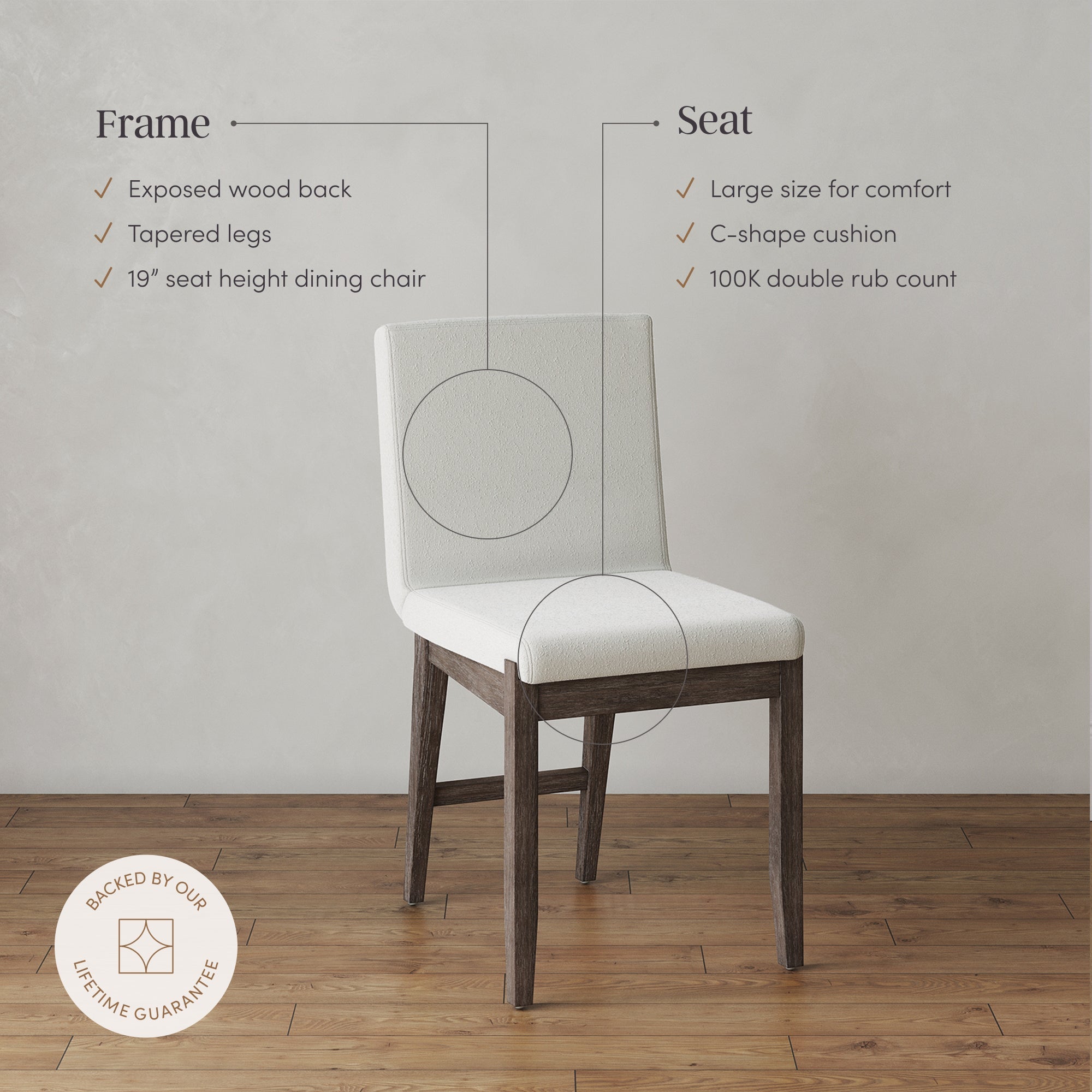 Exposed Back Dining Chair Dark Brown Boucle
