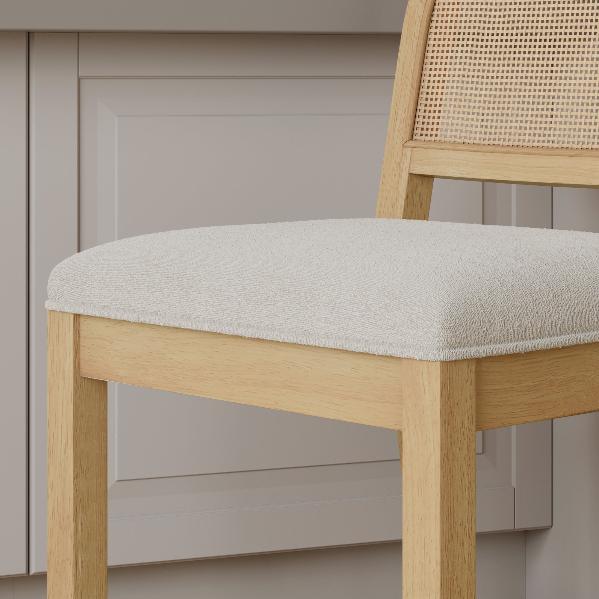 Boucle & Rattan Dining Chairs Warm Pine (Set of 4)