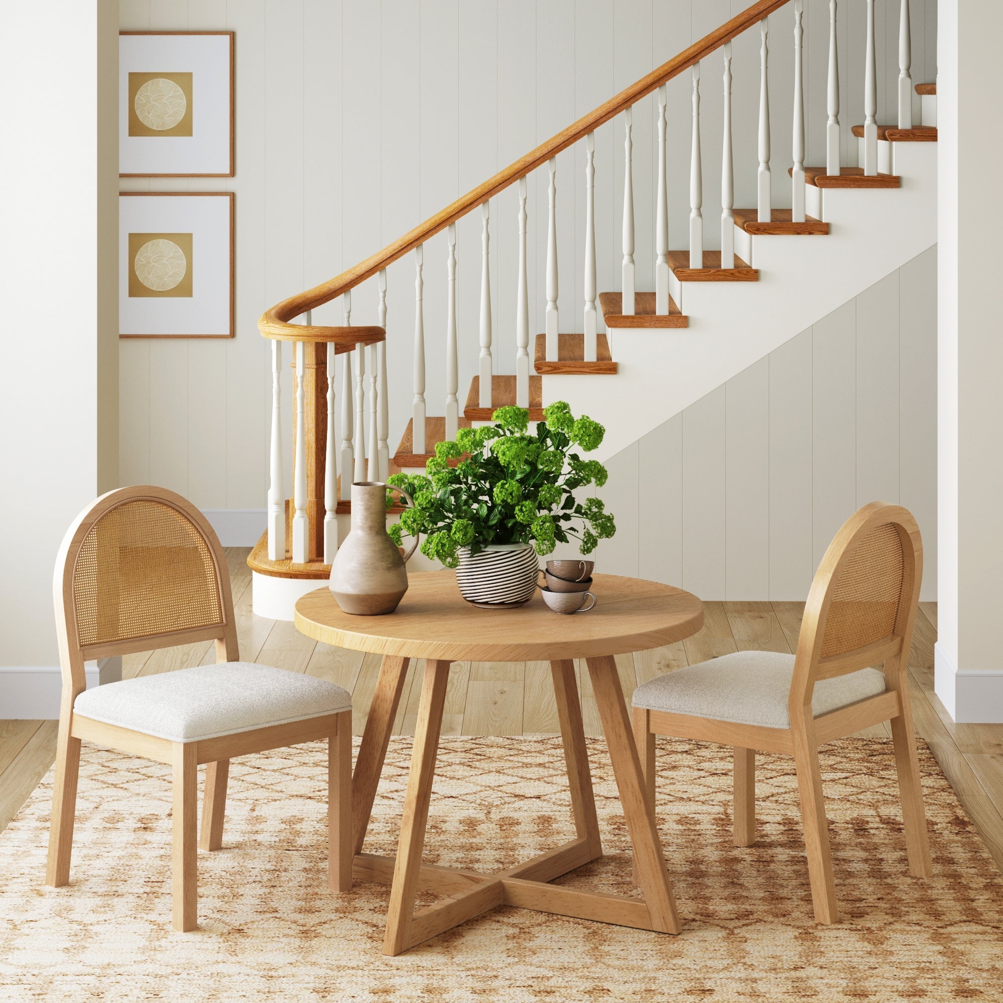 Boucle & Rattan Dining Chair Warm Pine (Set of 2)