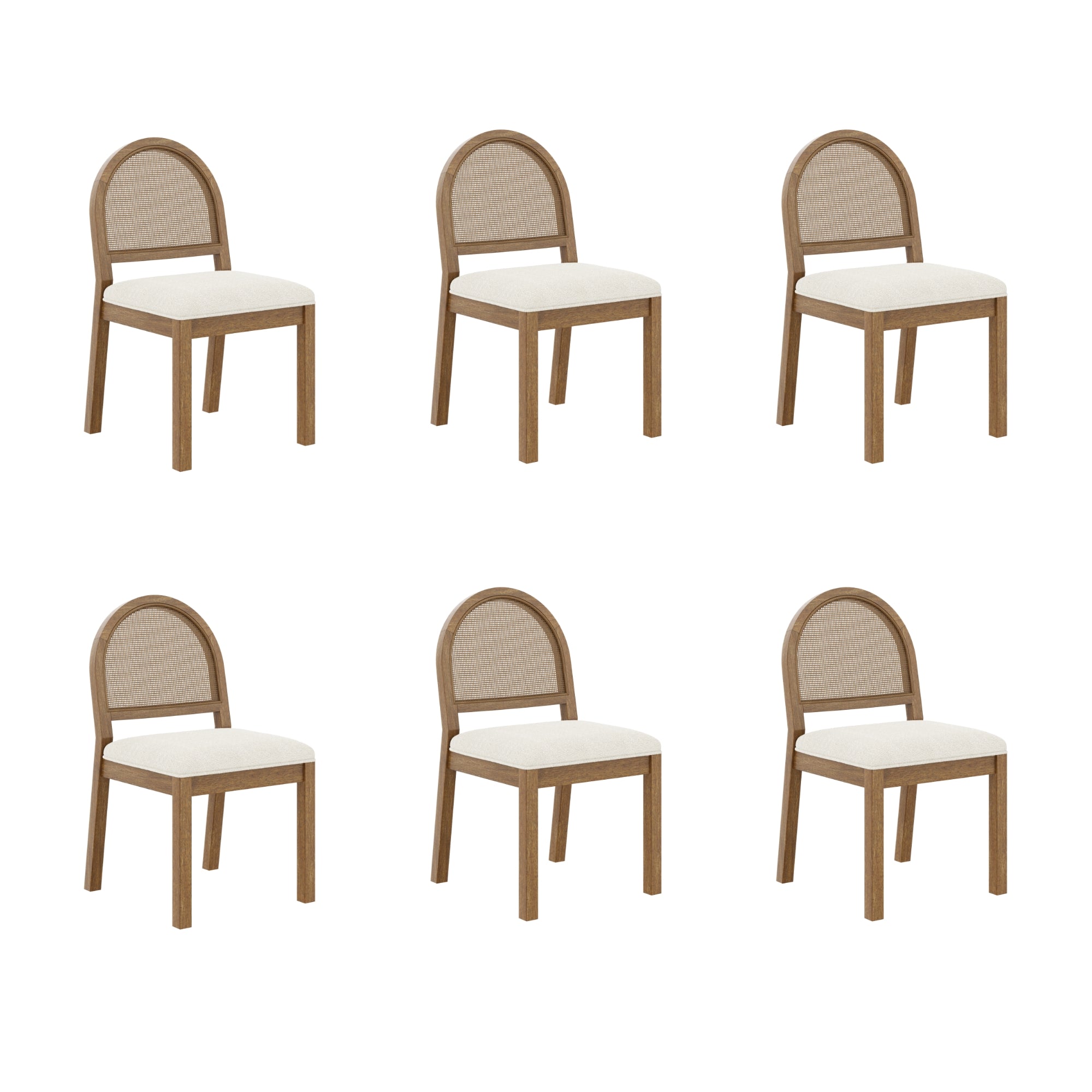 Boucle & Rattan Dining Chairs Light Brown (Set of 6)