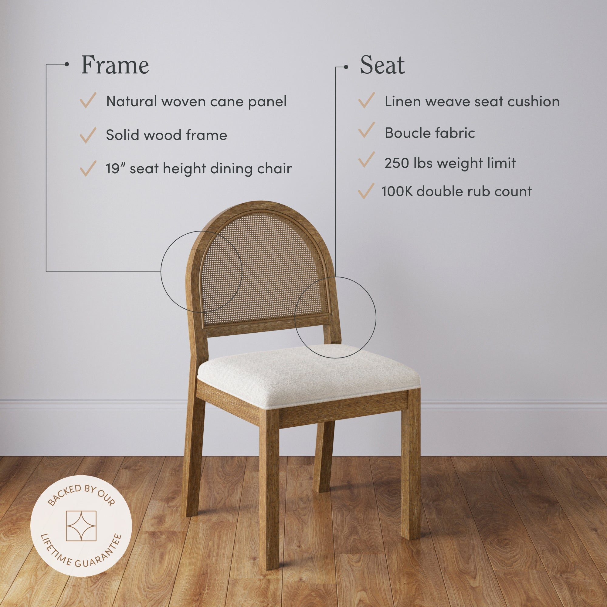 Boucle & Rattan Dining Chairs Light Brown (Set of 6)