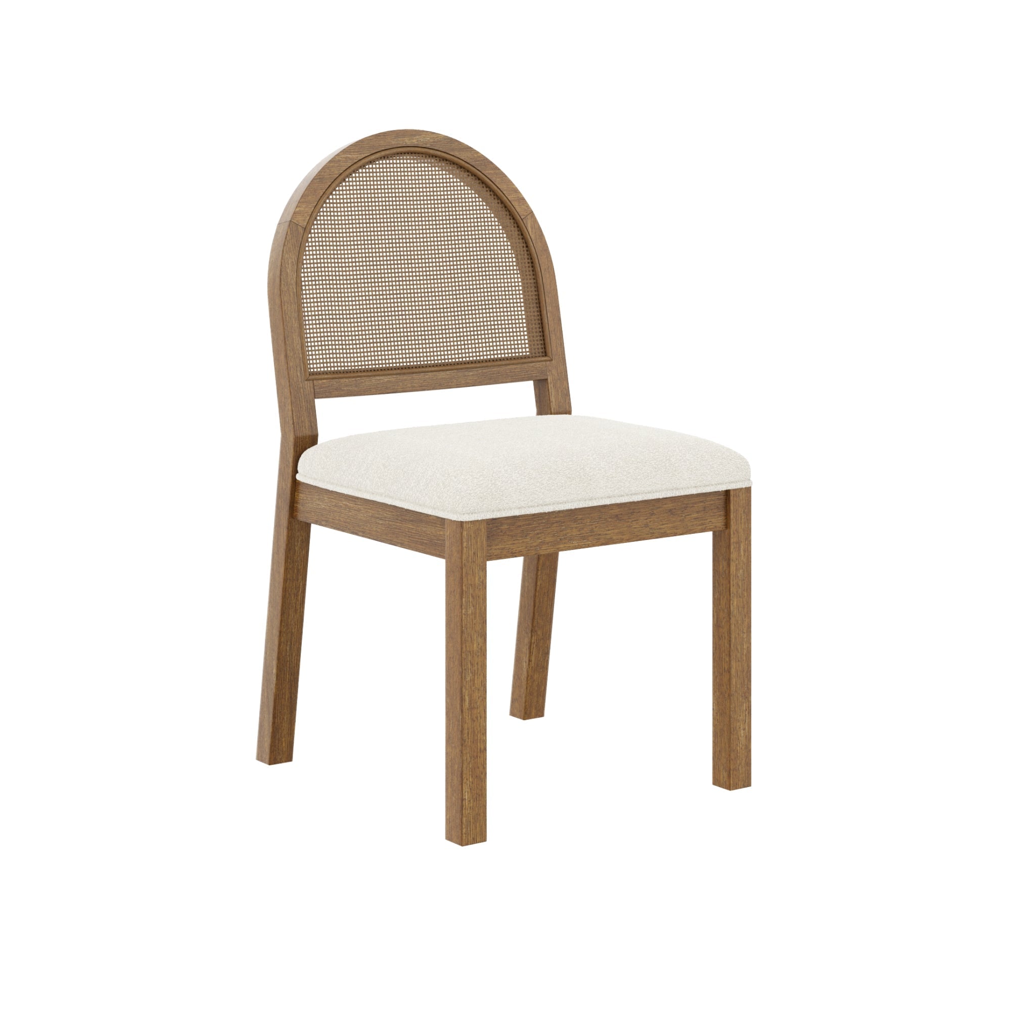 Boucle & Rattan Dining Chairs Light Brown (Set of 2)