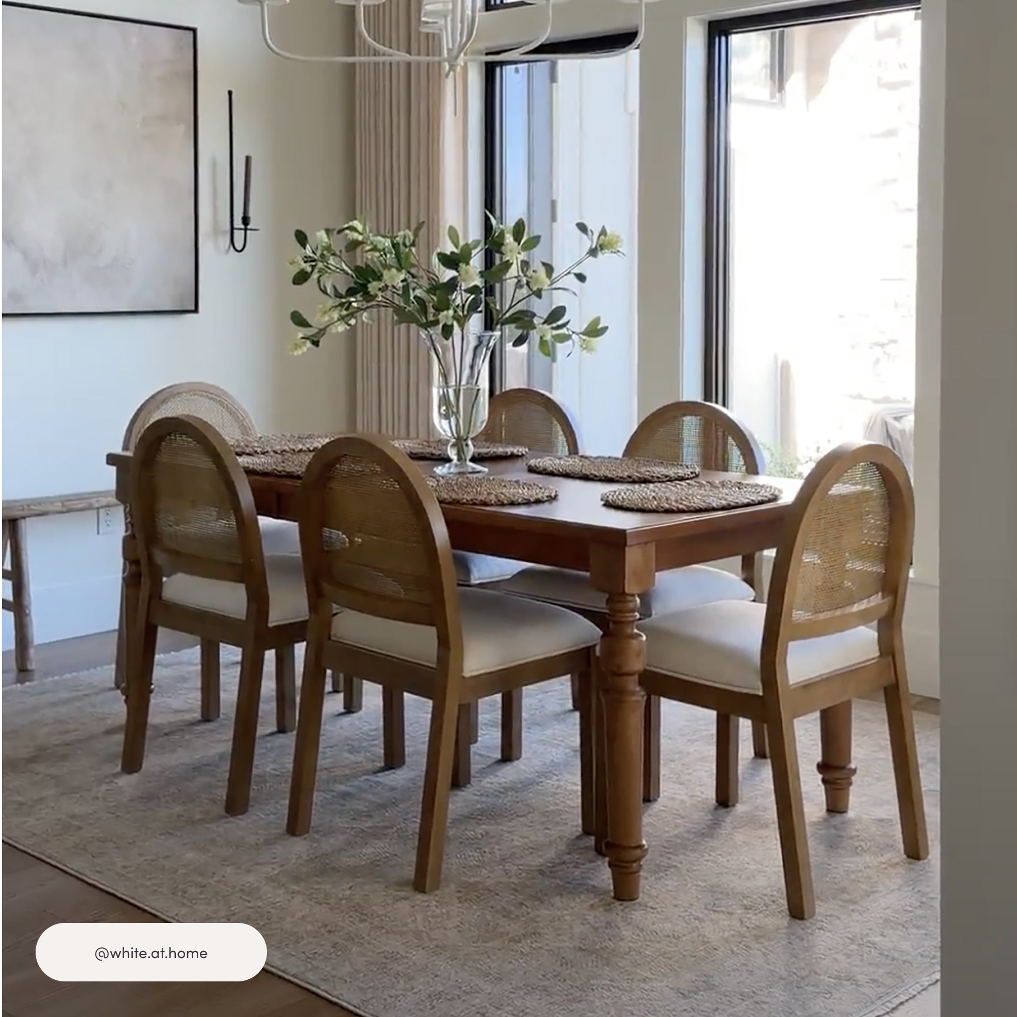 Boucle & Rattan Dining Chairs Light Brown (Set of 6)