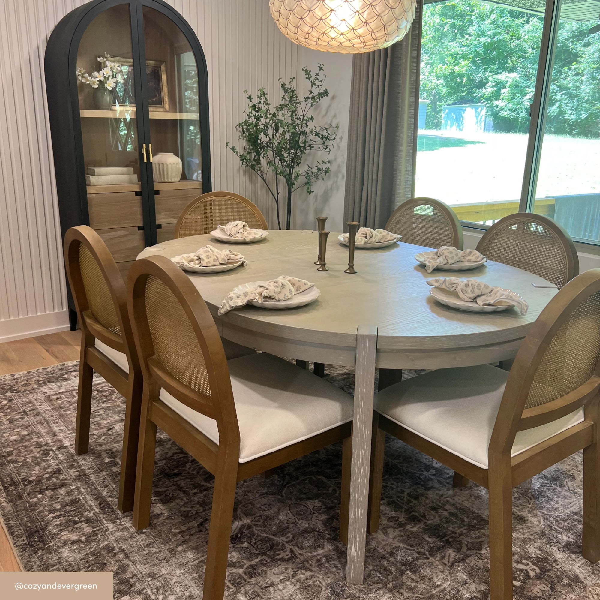 Boucle & Rattan Dining Chairs Light Brown (Set of 6)