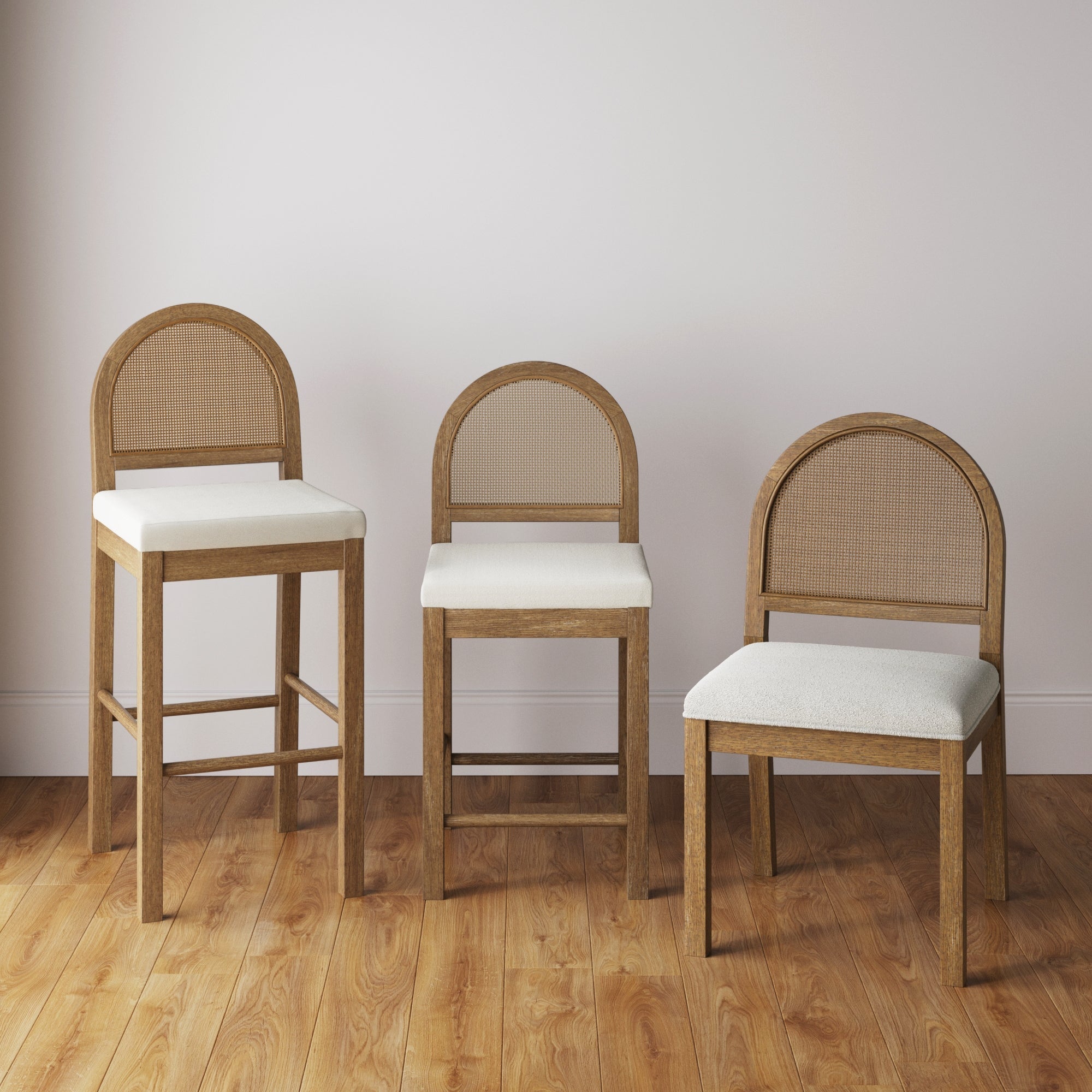 Boucle & Rattan Dining Chair Light Brown