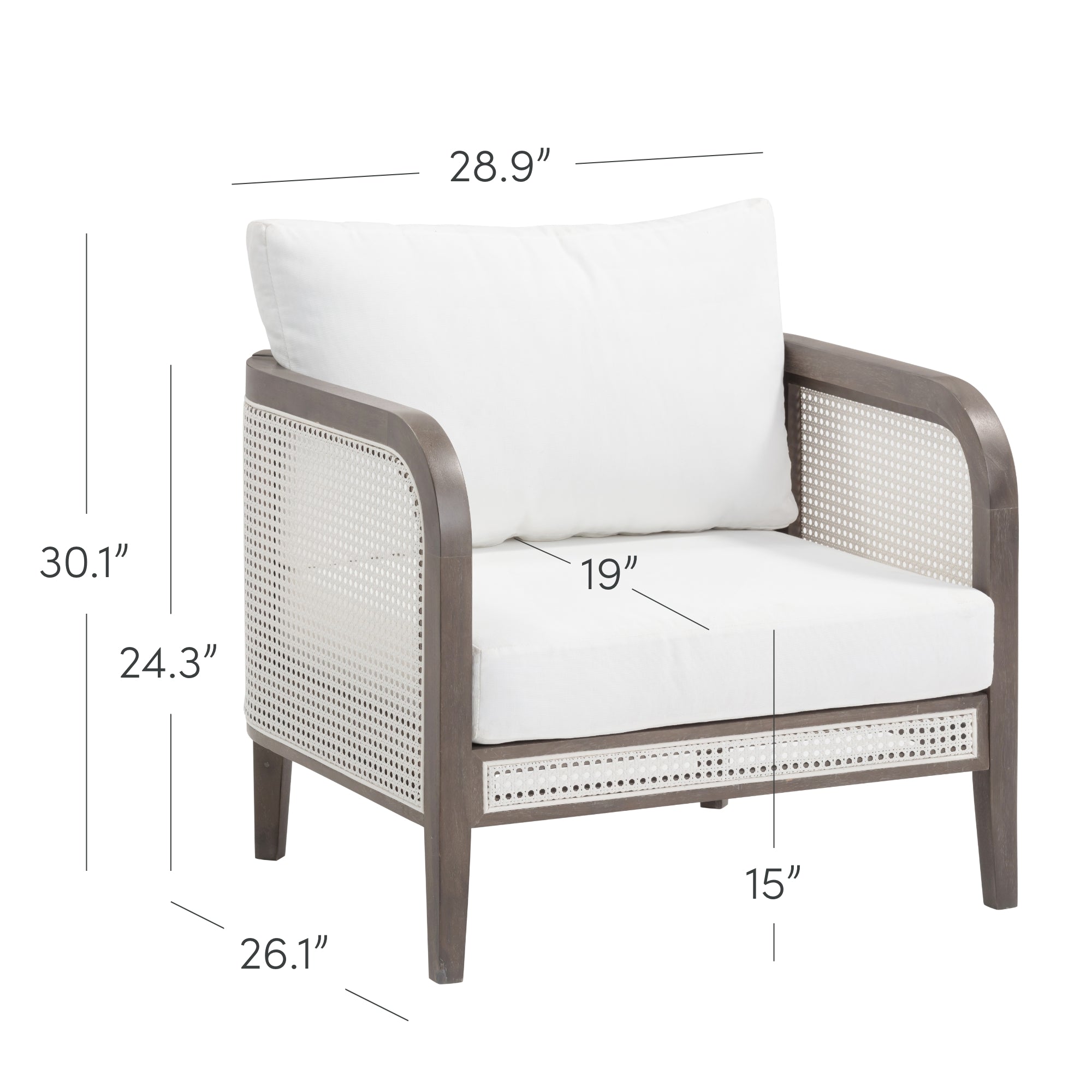 Outdoor Wood & Rattan Patio Arm Chairs Graphite (Set of 4)