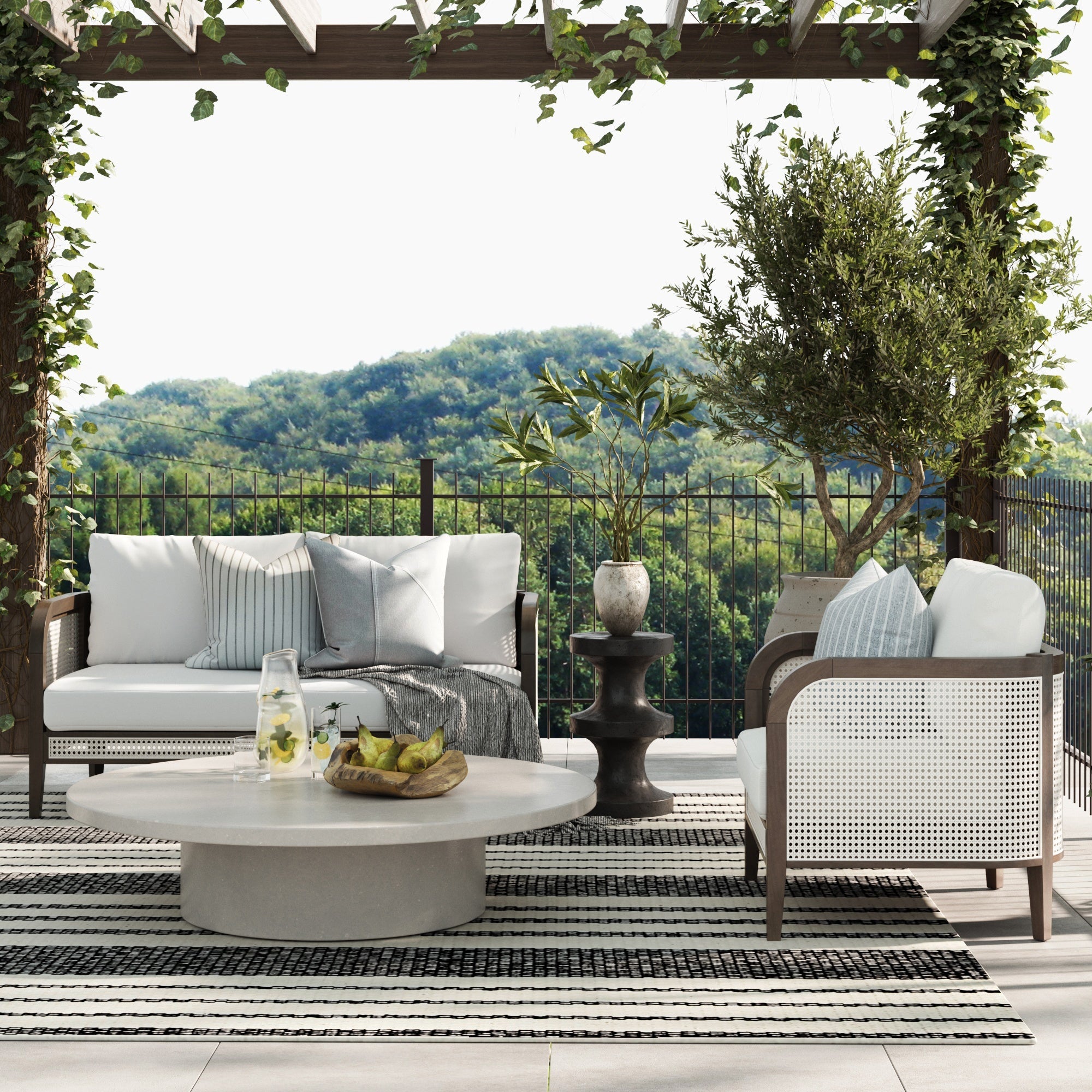 Outdoor Wood & Rattan Patio Arm Chair Graphite