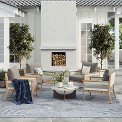 Outdoor Wood & Rope Patio Arm Chairs Medium Gray (Set of 4)