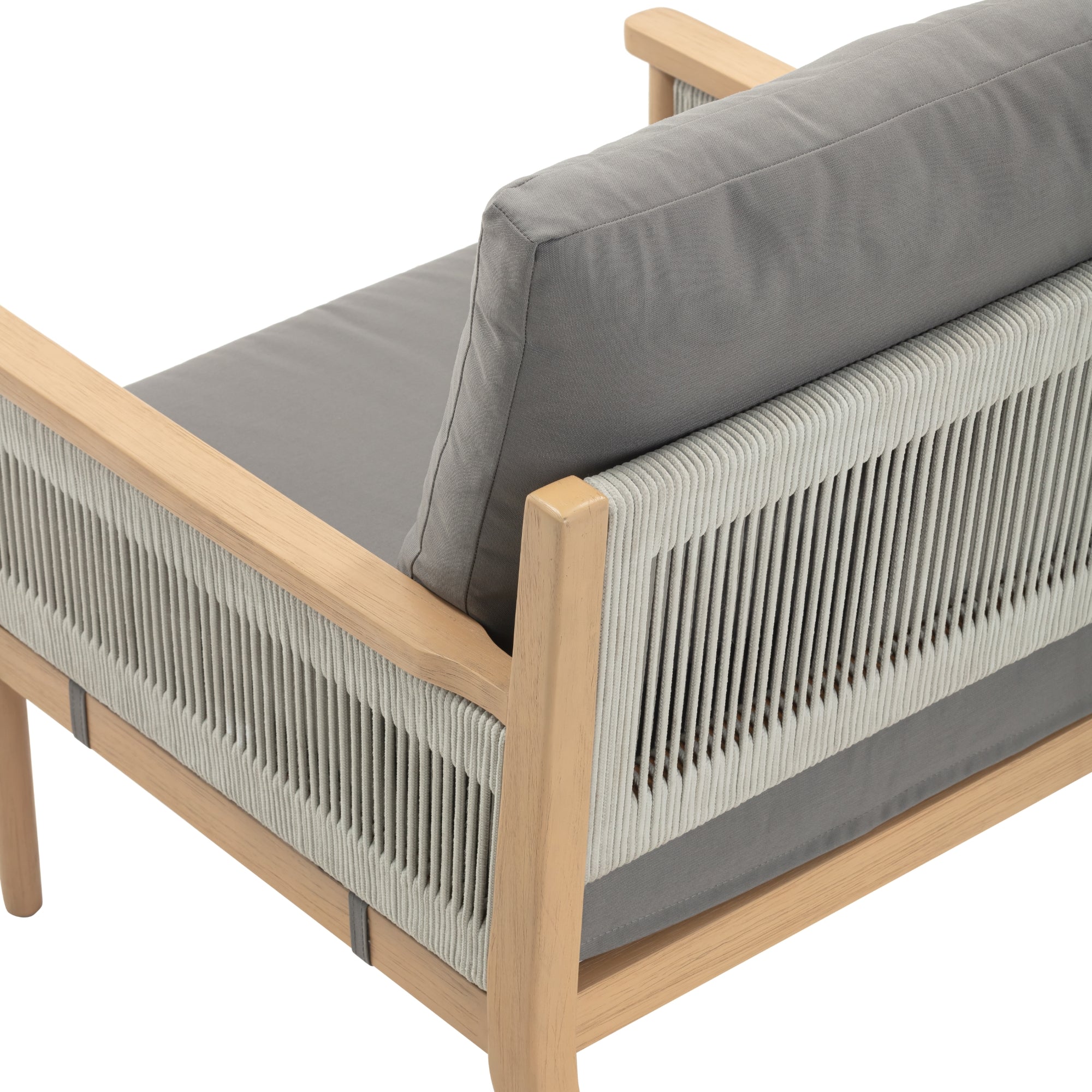 Outdoor Wood & Rope Patio Arm Chair Medium Gray