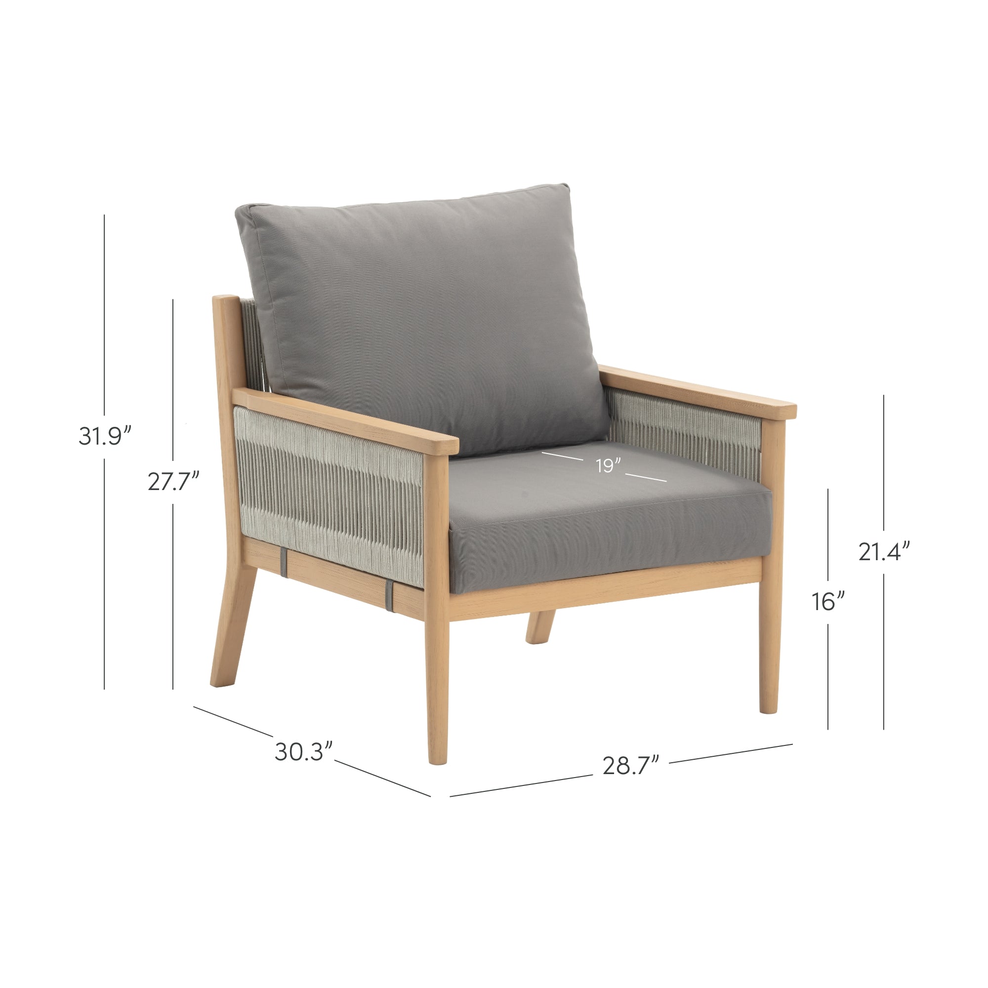 Outdoor Wood & Rope Patio Arm Chairs Medium Gray (Set of 2)