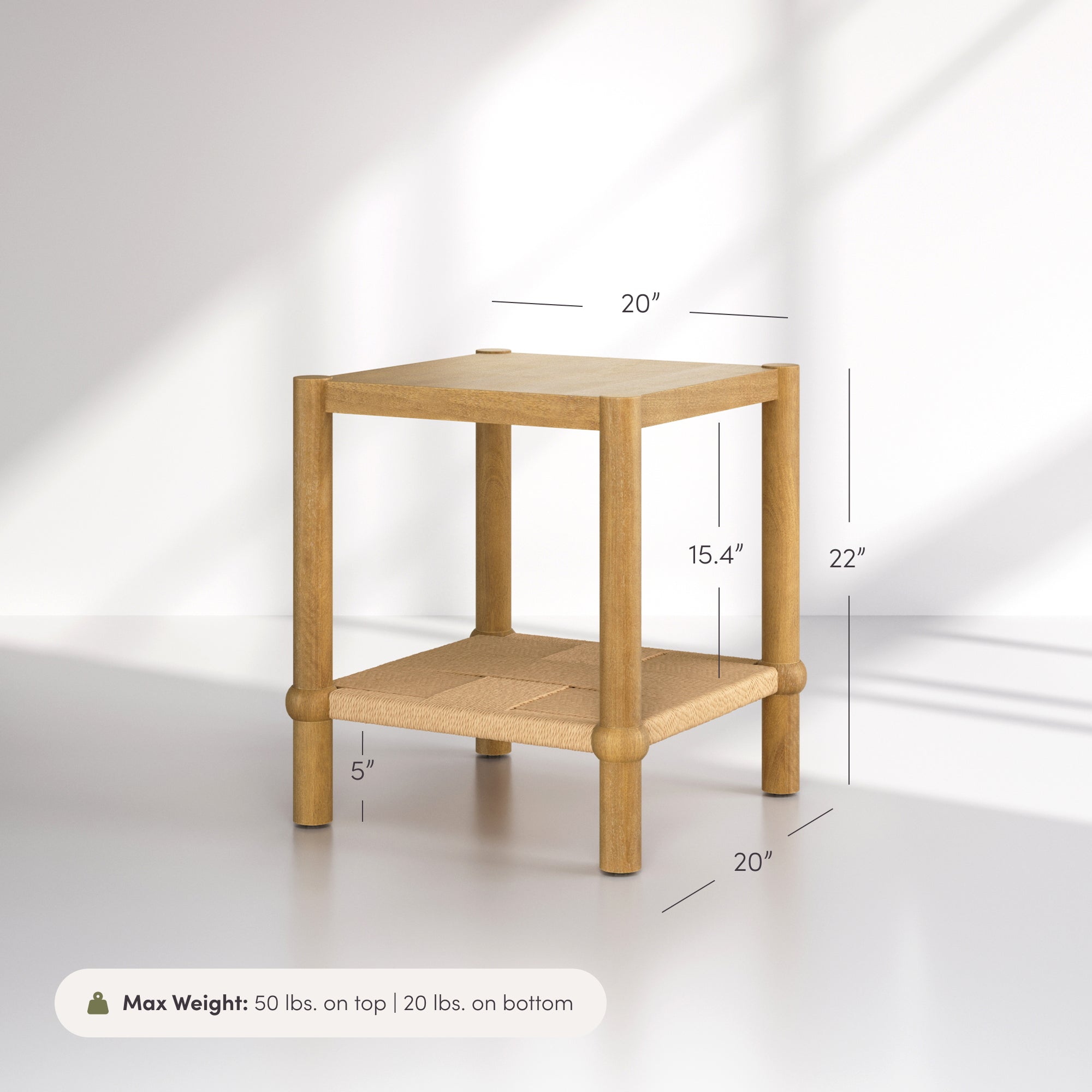 Coastal Wood & Seagrass 2-Tier Side Table Light Brown (Set of 2)