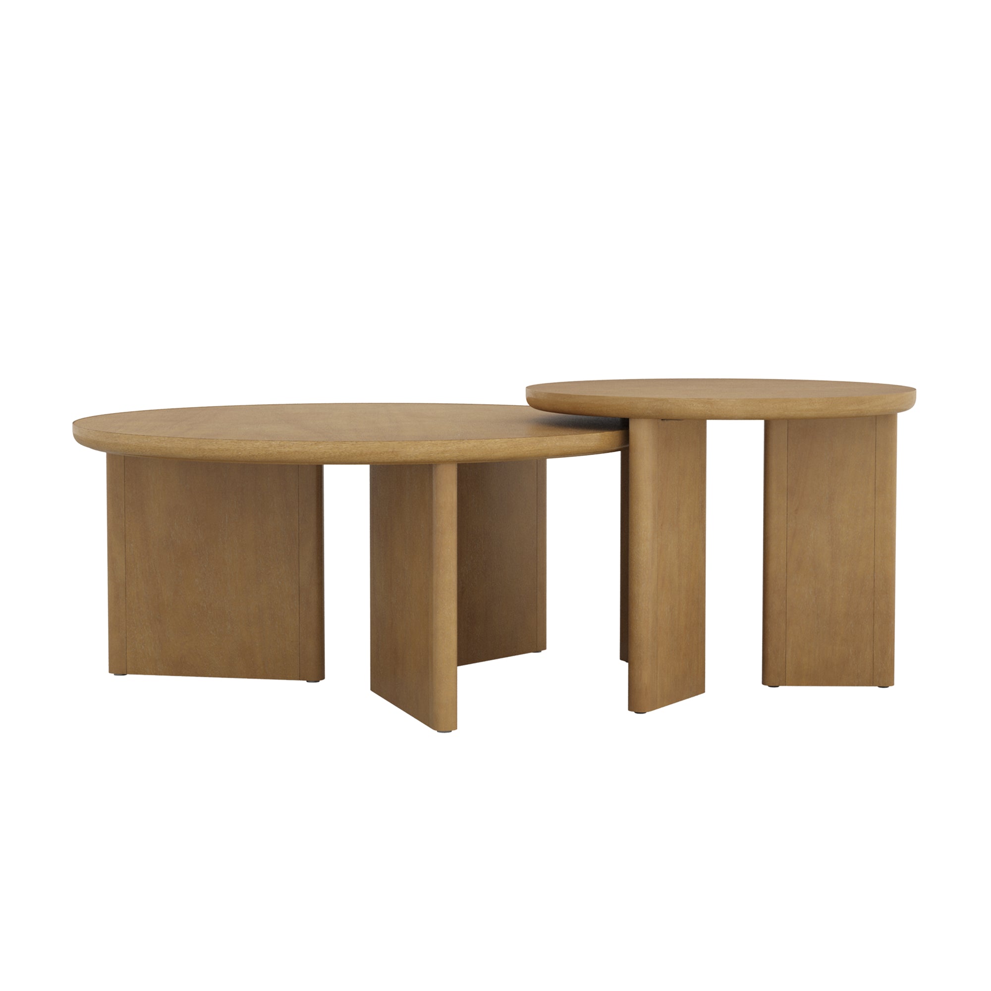Mid-Century Modern Wood Nesting Coffee Table Set Light Brown