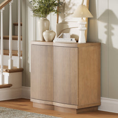 Mid-Century Modern Fluted Accent Cabinet Light Brown