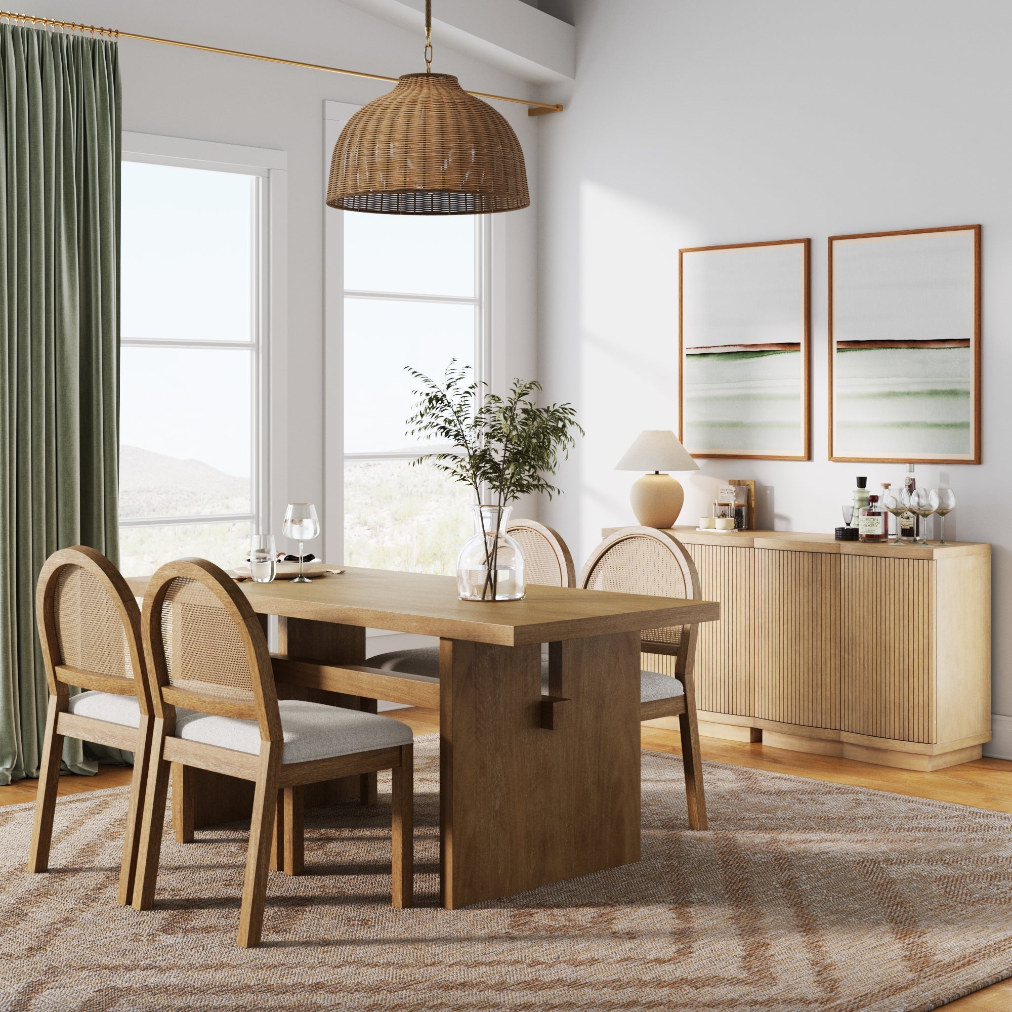 Mid-Century Modern Fluted Accent Cabinet Light Brown