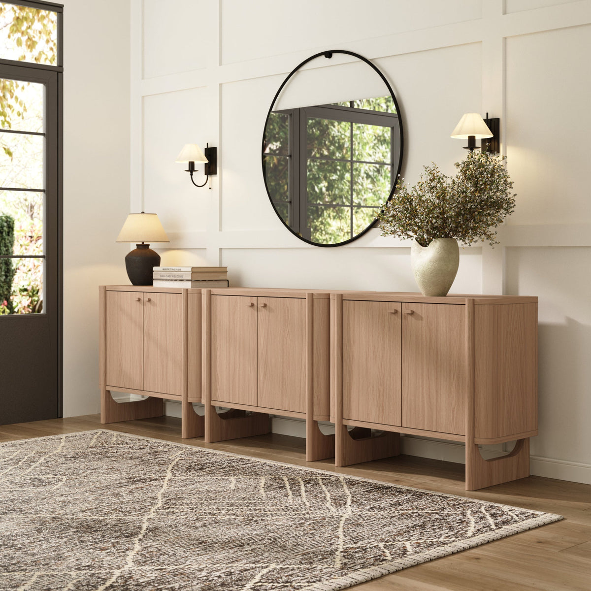 Mid-Century Modern Wood U-Shaped Leg Credenza Raw Oak (Set of 3)
