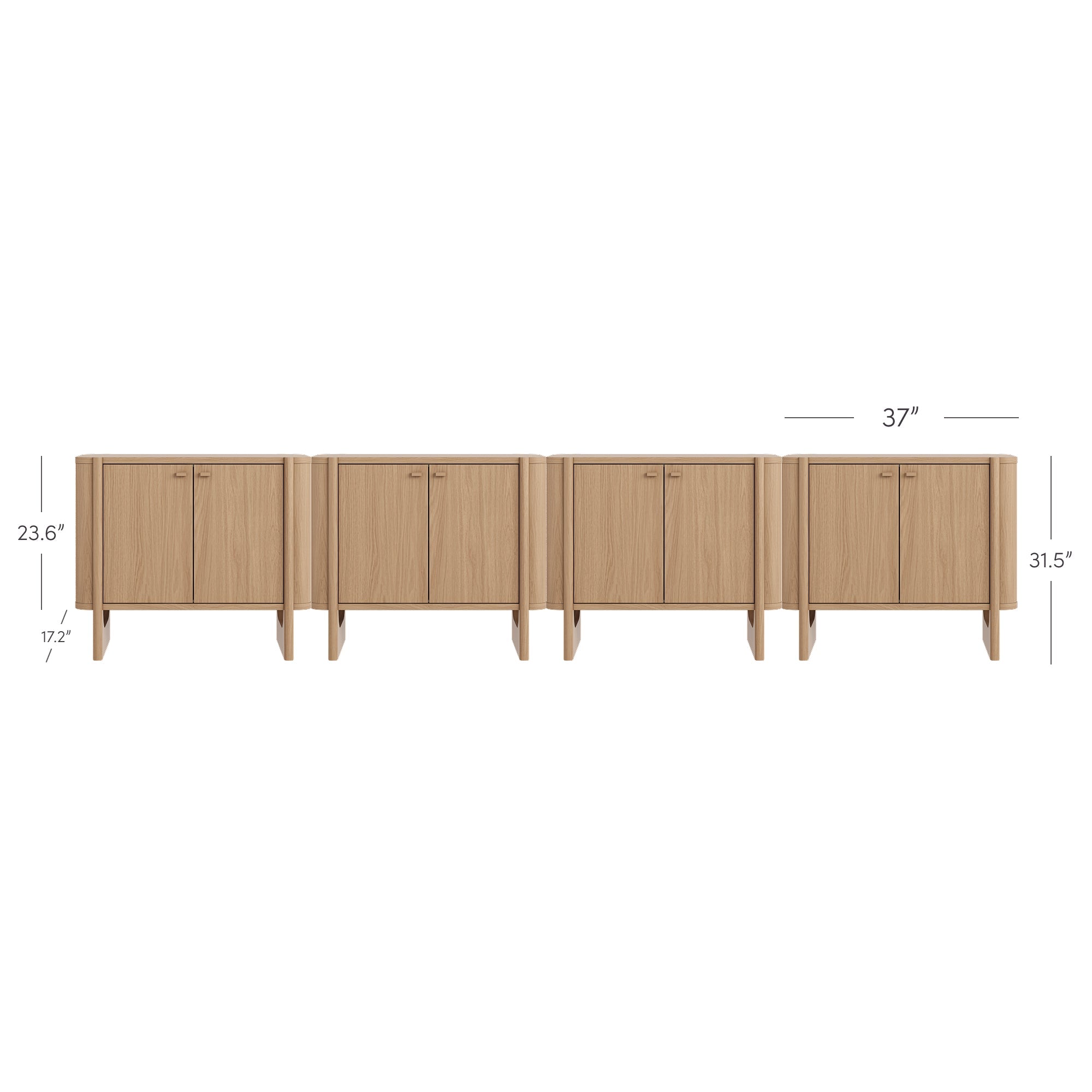 Large Mid-Century Modern Solid Wood Credenza Raw Oak (Set of 4)