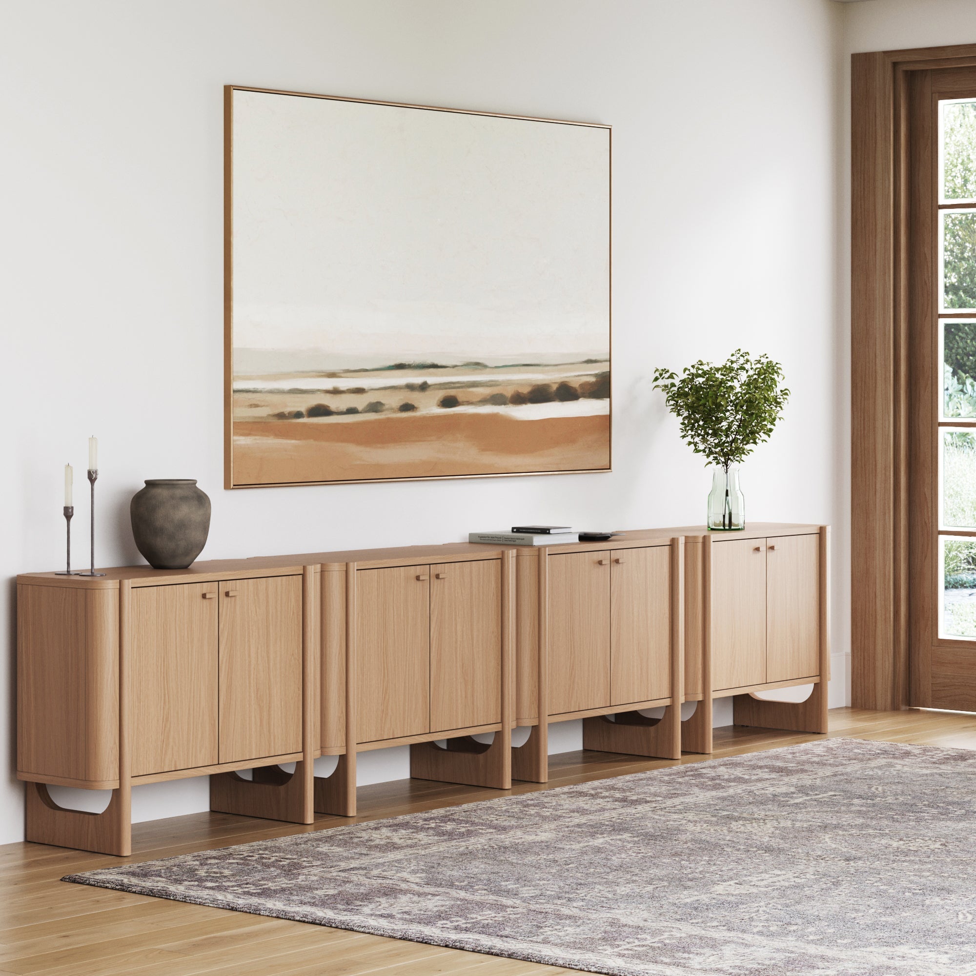 Large Mid-Century Modern Solid Wood Credenza Raw Oak (Set of 4)