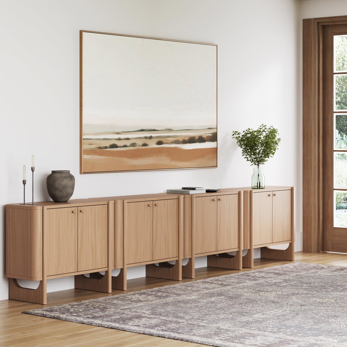 Large Mid-Century Modern Solid Wood Credenza Raw Oak (Set of 4)