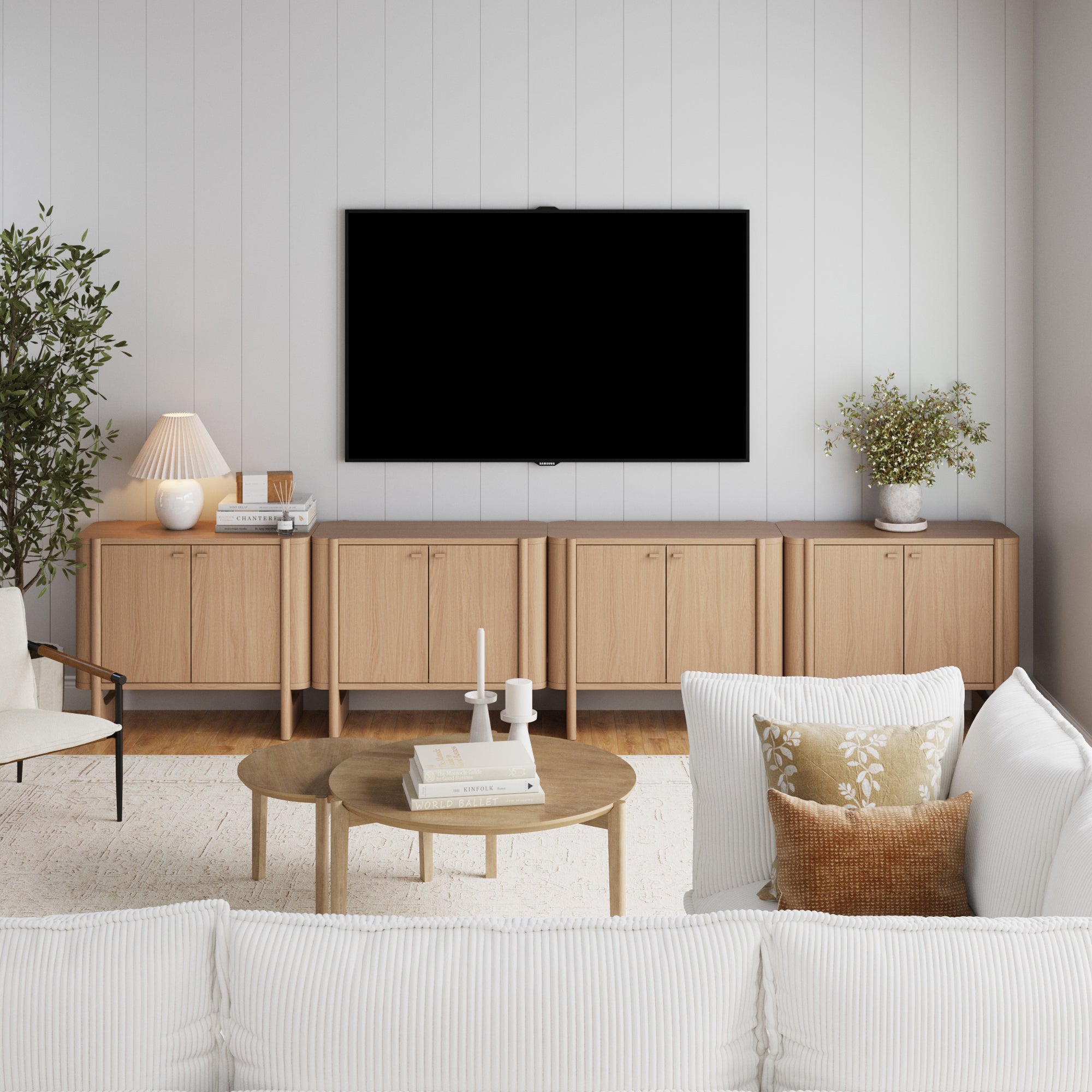 Large Mid-Century Modern Solid Wood Credenza Raw Oak (Set of 4)