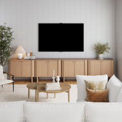 Large Mid-Century Modern Solid Wood Credenza Raw Oak (Set of 4)