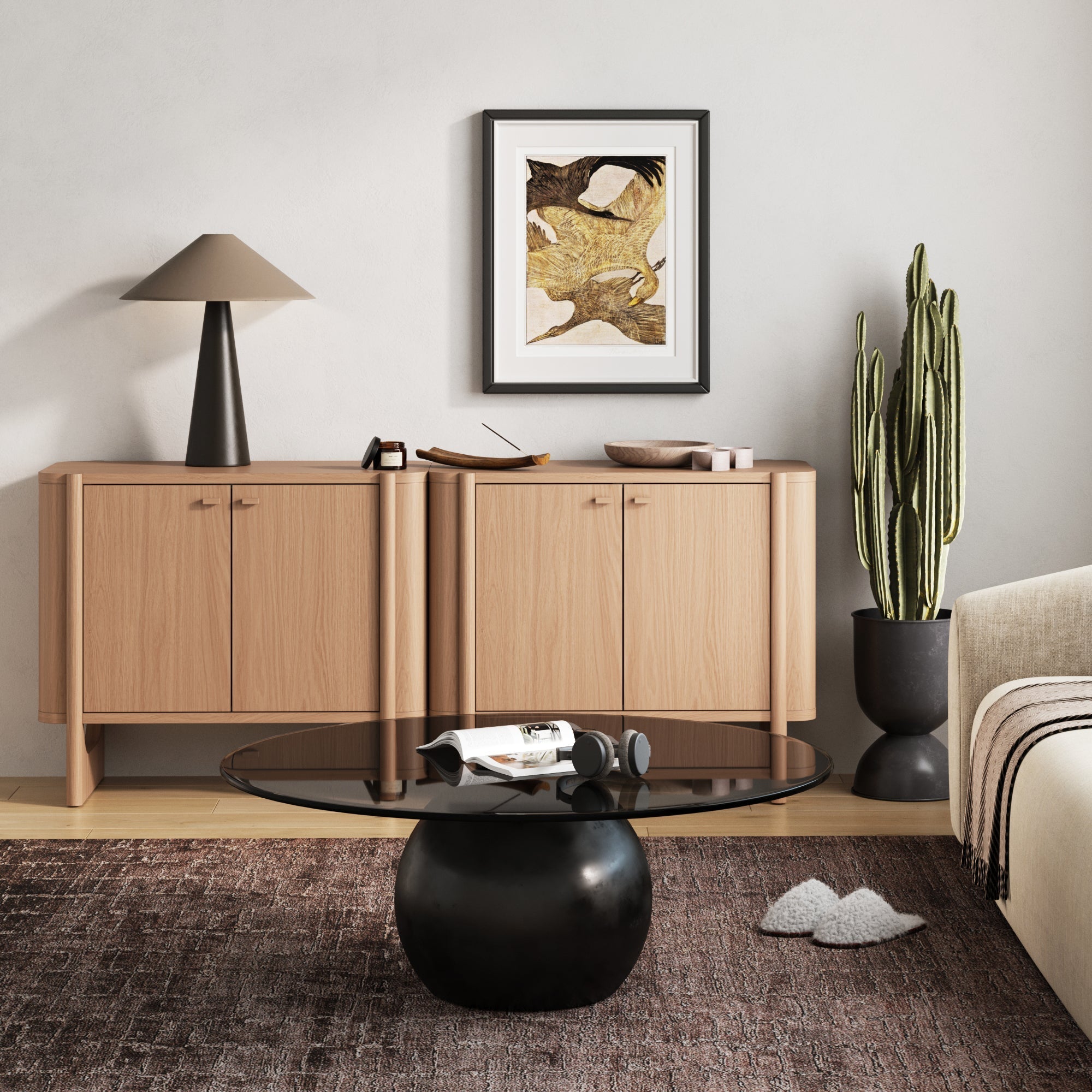 Large Mid-Century Modern Solid Wood Credenza Raw Oak (Set of 4)