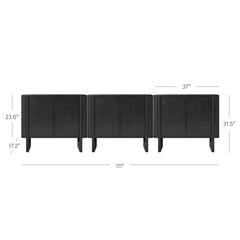 Mid-Century Modern Solid Wood Accent Cabinet Credenza Black (Set of 3)