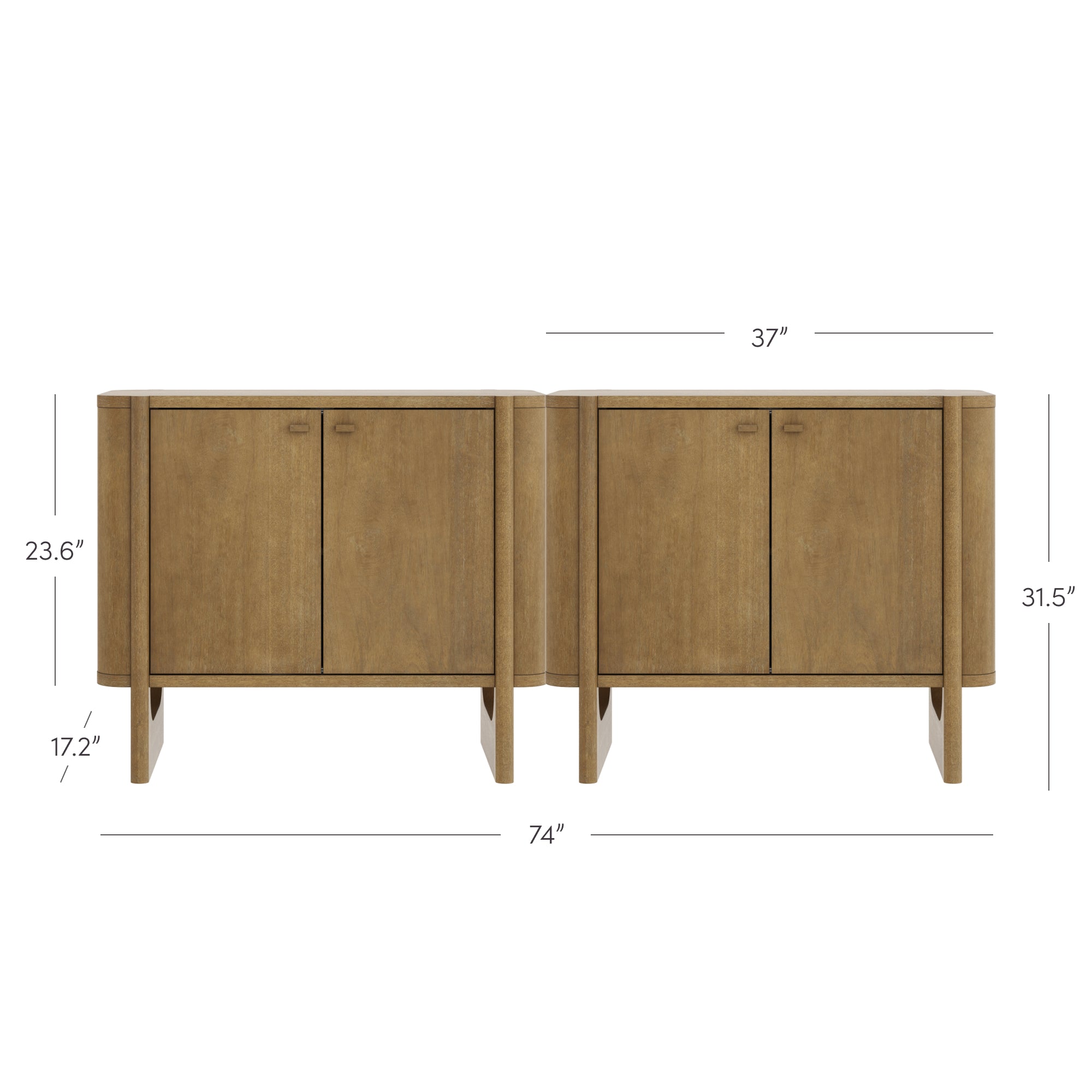 Mid-Century Modern Wood U-Shaped Leg Credenza Light Brown (Set of 2)