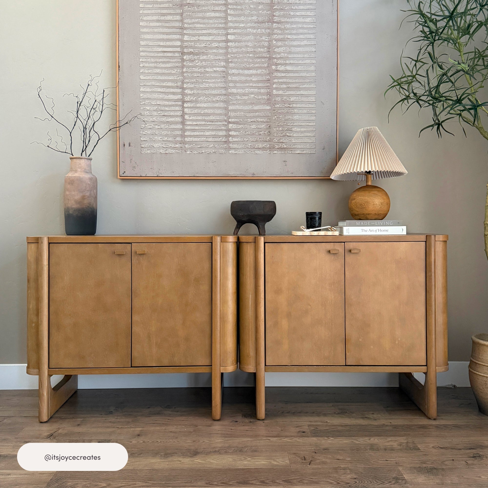Mid-Century Modern Wood U-Shaped Leg Credenza Light Brown (Set of 2)