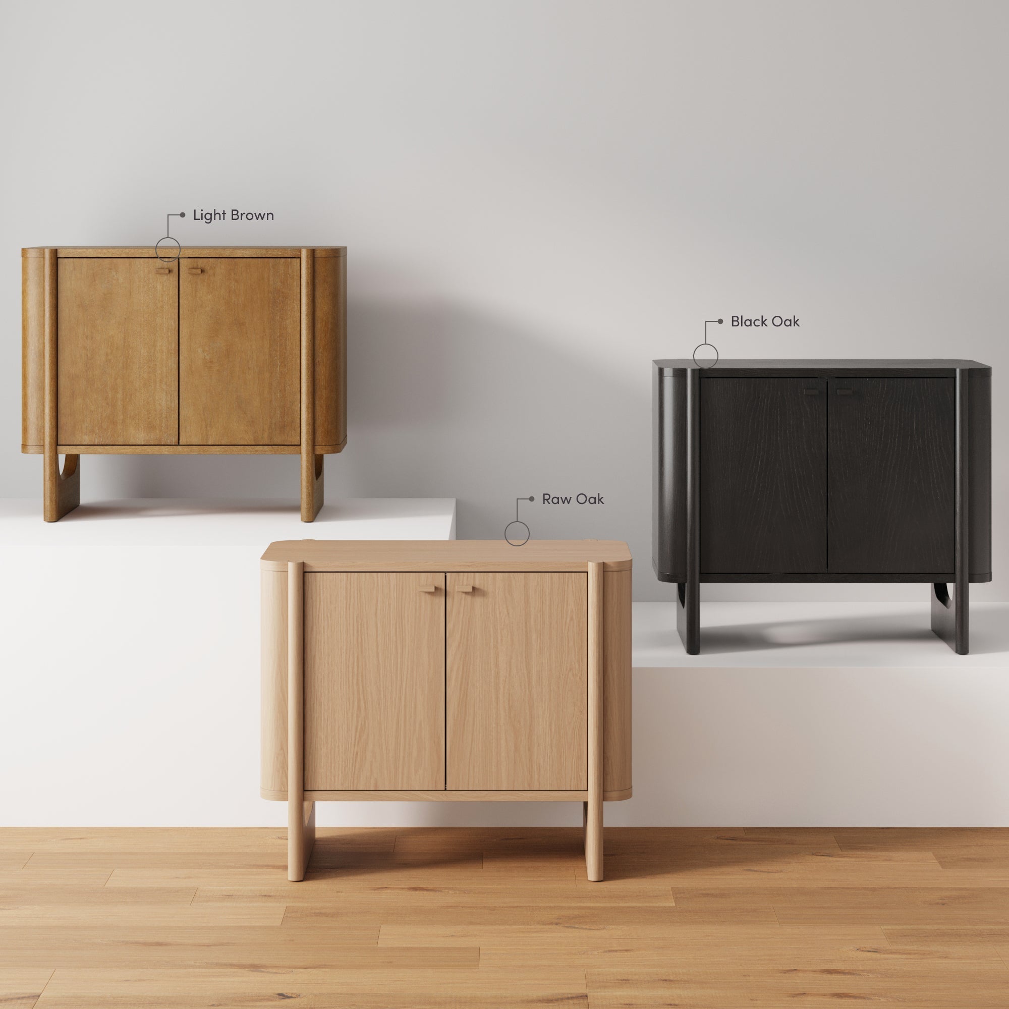 Mid-Century Modern Wood U-Shaped Leg Credenza Light Brown (Set of 3)