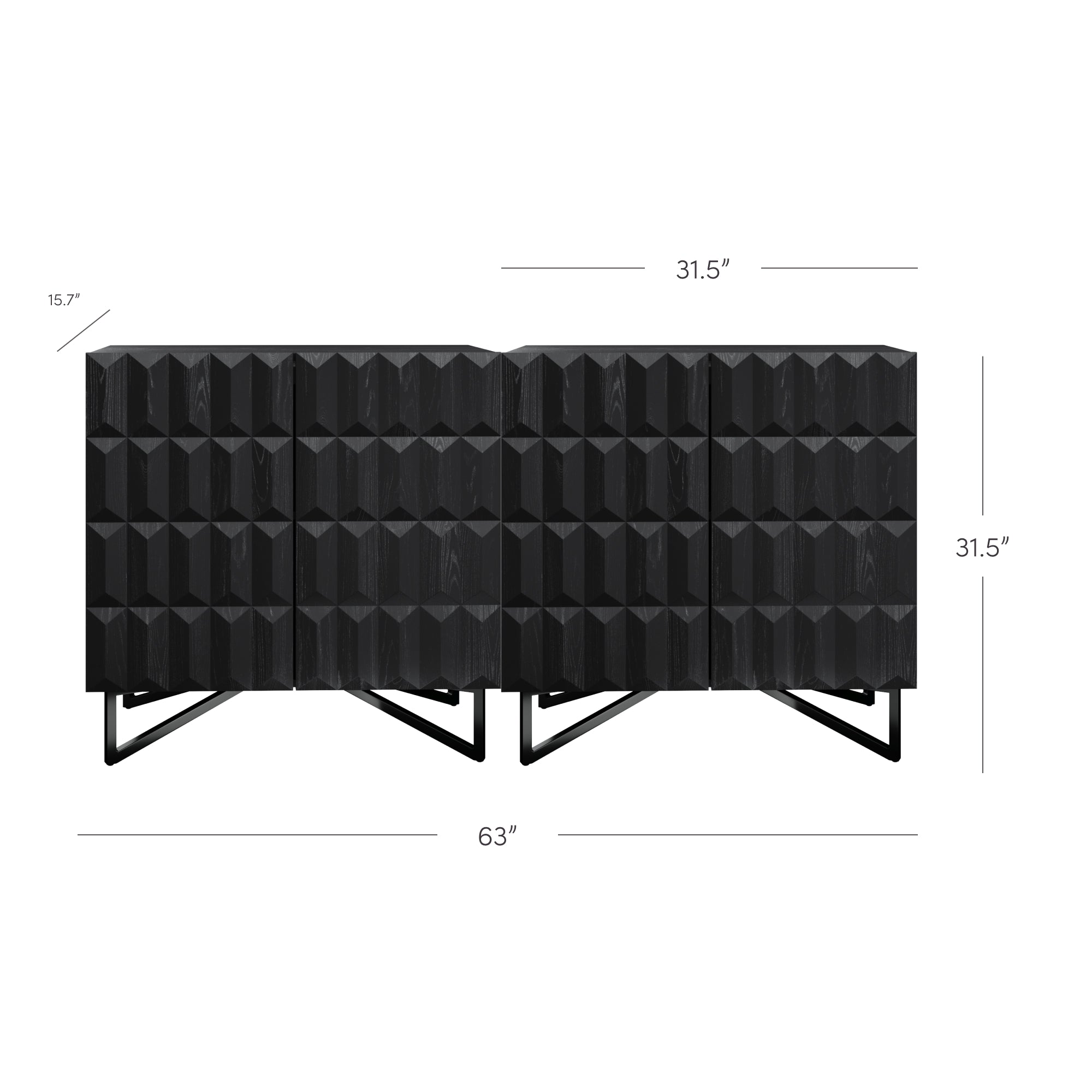 Contemporary Credenza Storage with Textured Front Black Oak (Set of 2)