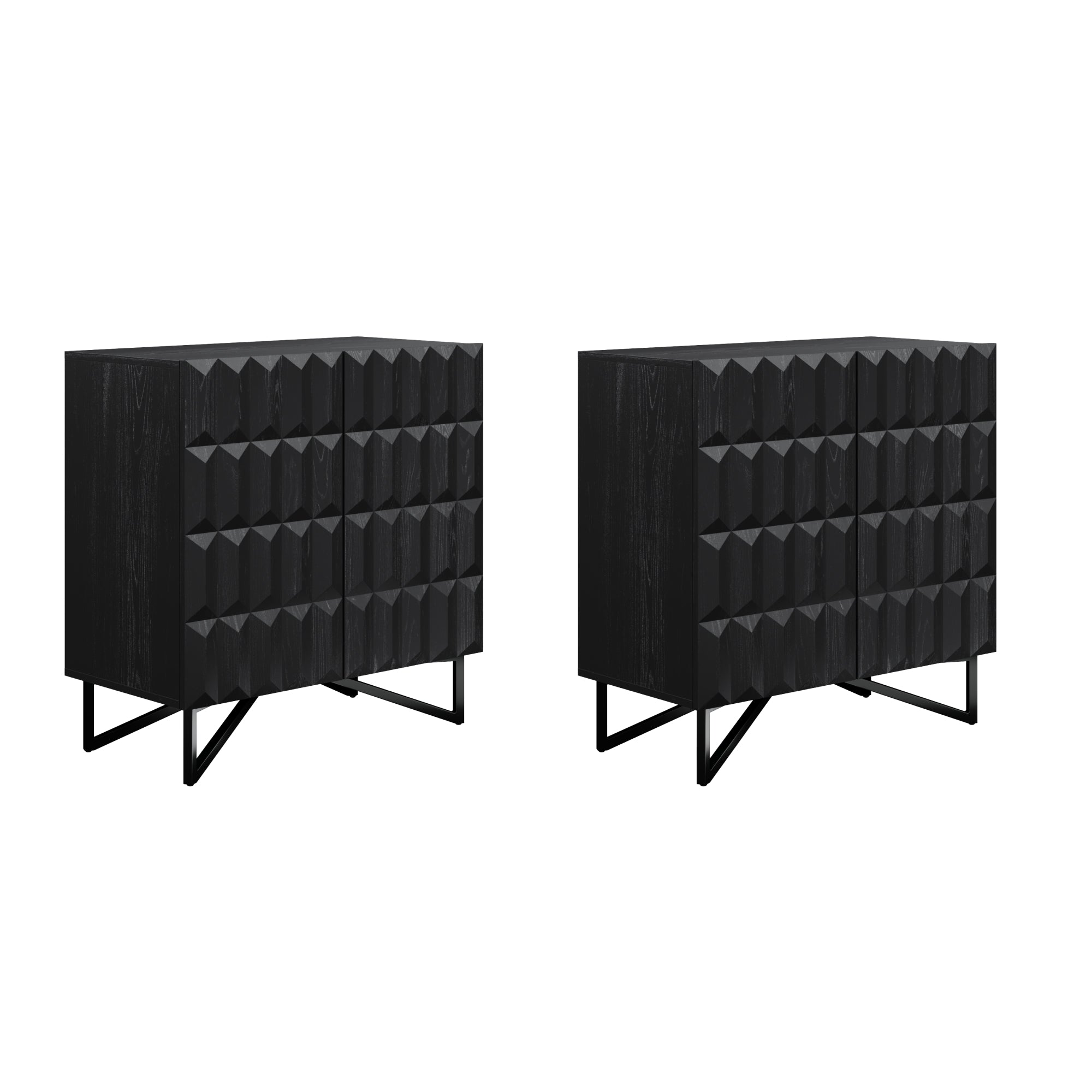Contemporary Credenza Storage with Textured Front Black Oak (Set of 2)