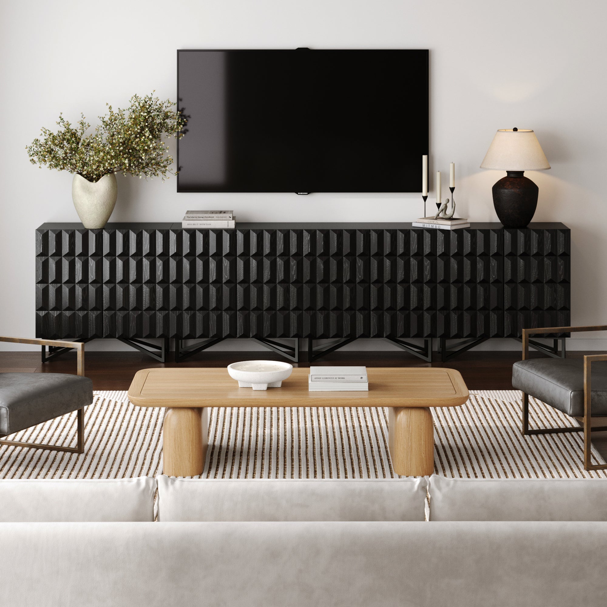 Contemporary Credenza Storage with Textured Front Black Oak (Set of 4)