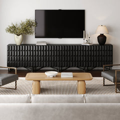 Contemporary Credenza Storage with Textured Front Black Oak (Set of 4)
