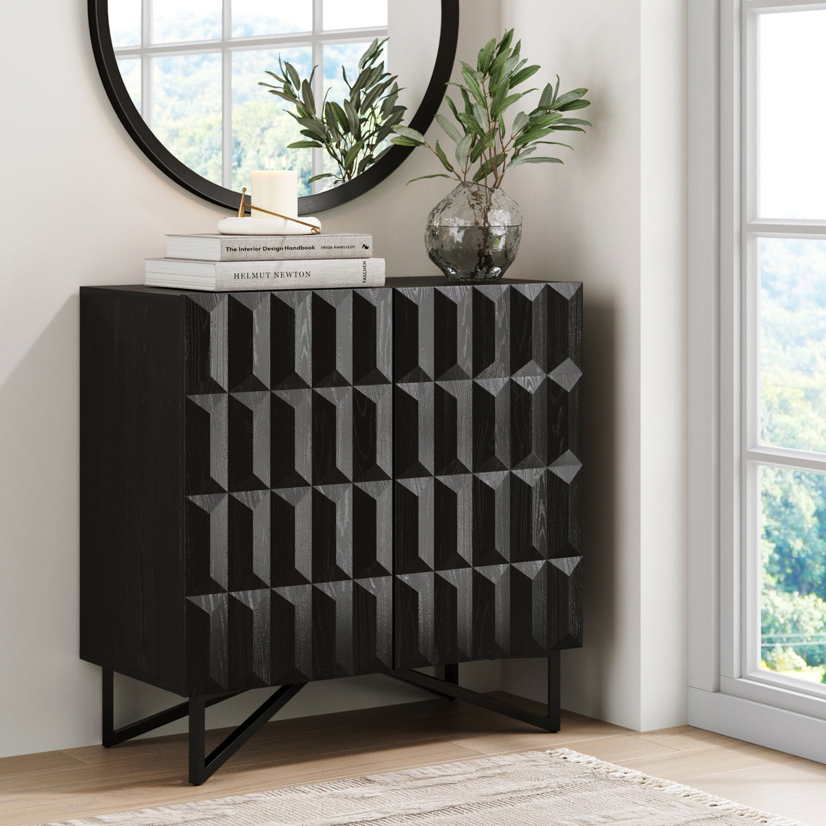 Contemporary Credenza Storage with Textured Front Black Oak