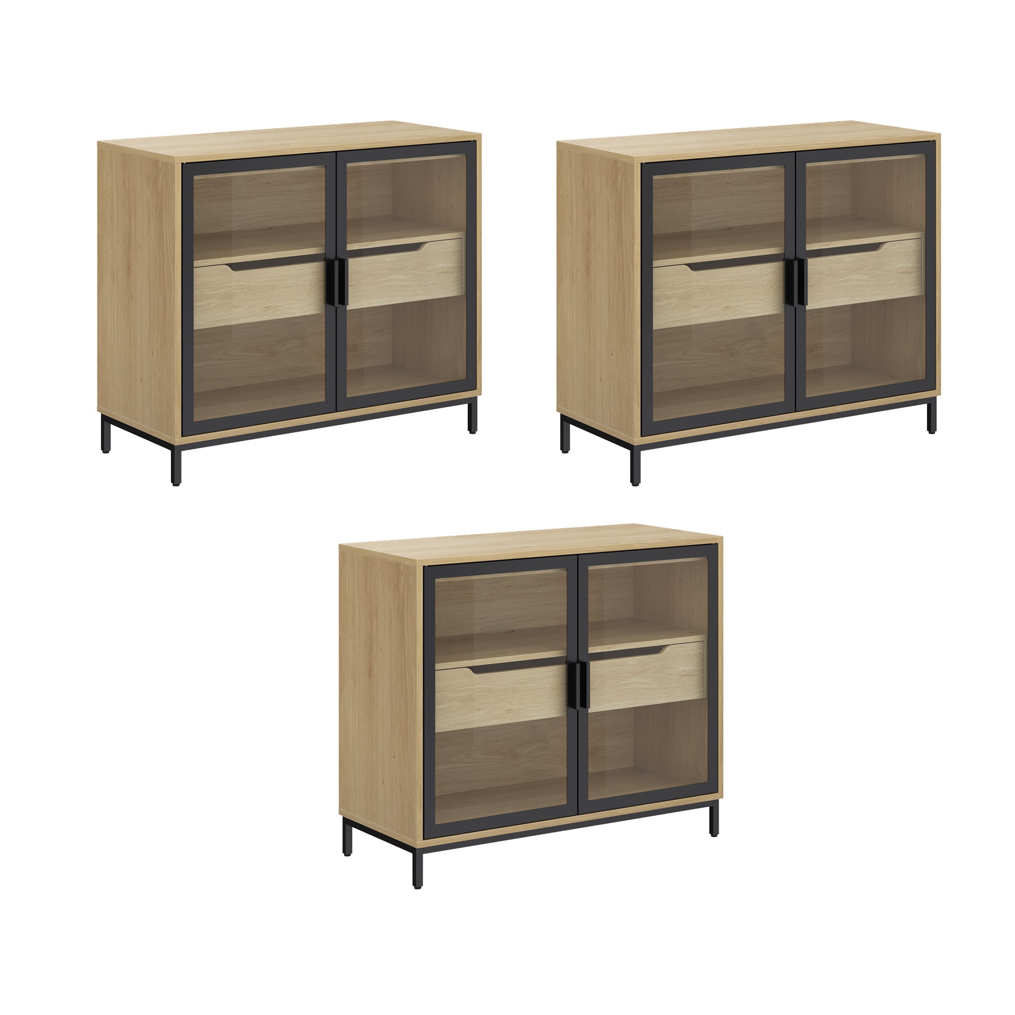 Glass TV Stand Console Cabinet with Doors for TVs up to 75"