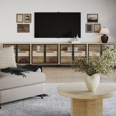 Glass TV Stand Console Cabinet with Doors for TVs up to 100"