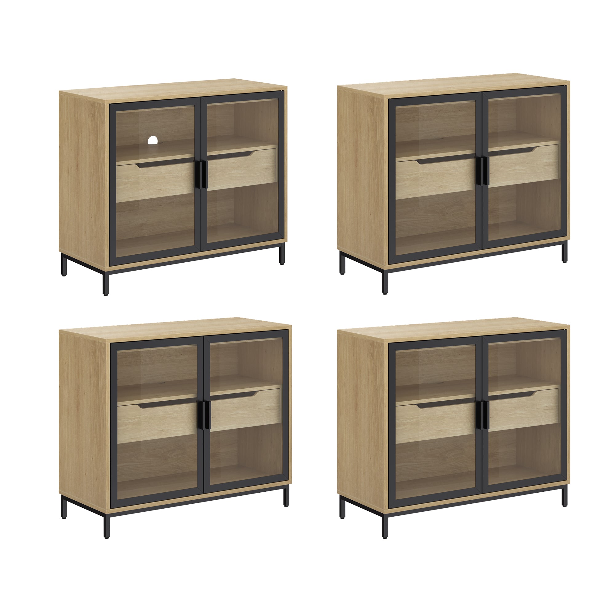 Glass TV Stand Console Cabinet with Doors for TVs up to 100"