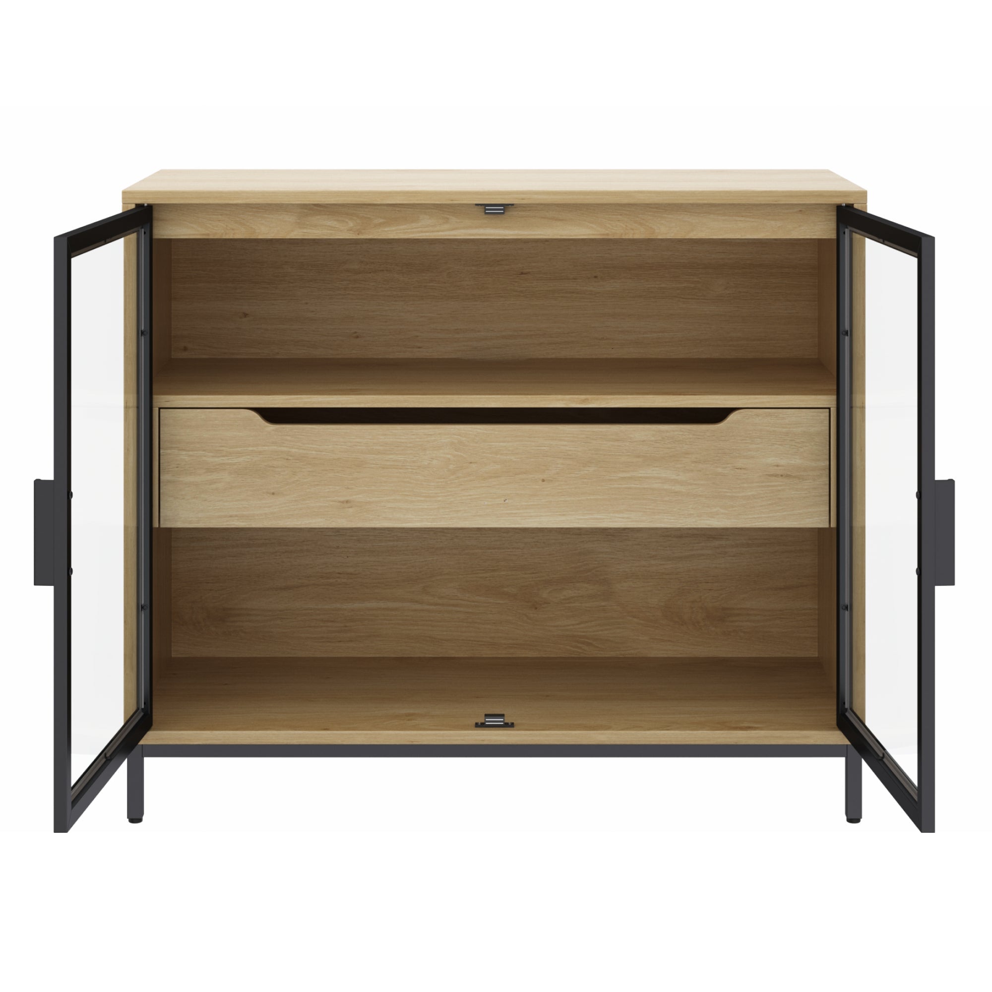 Kitchen Curio Glass Cabinet Credenza with Drawer Light Oak (Set of 3)