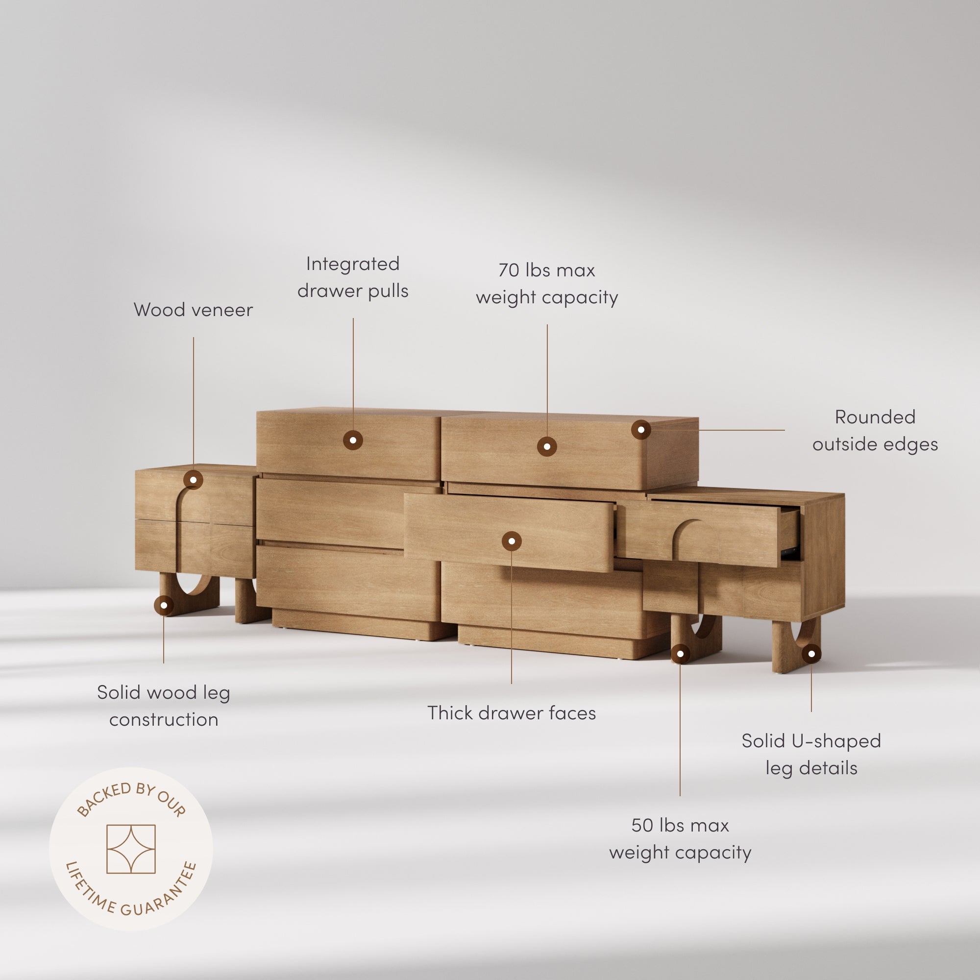 Modern Curved Wood Dresser and Nightstand Set (4-Piece)