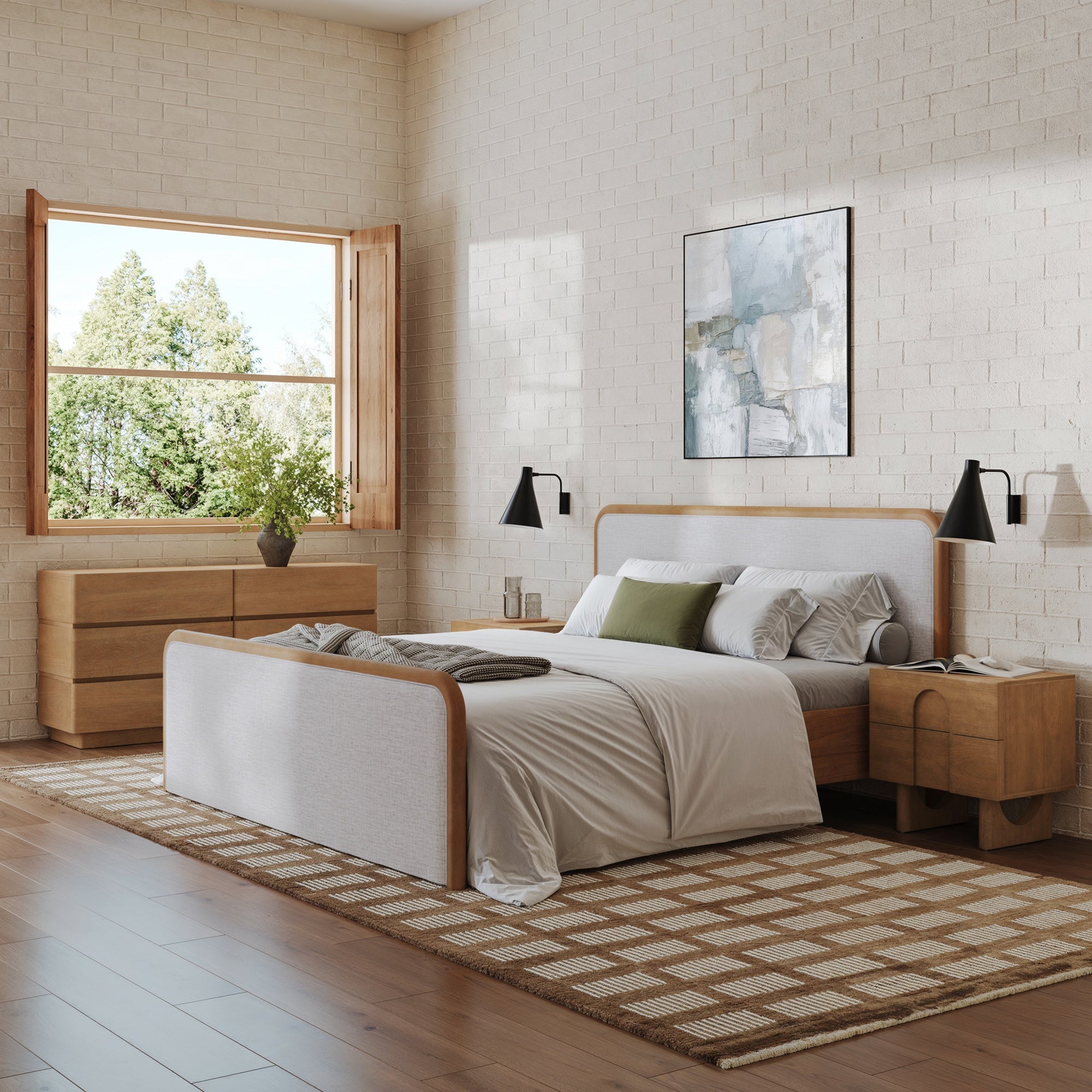 Modern Curved Wood Dresser and Nightstand Set (4-Piece)