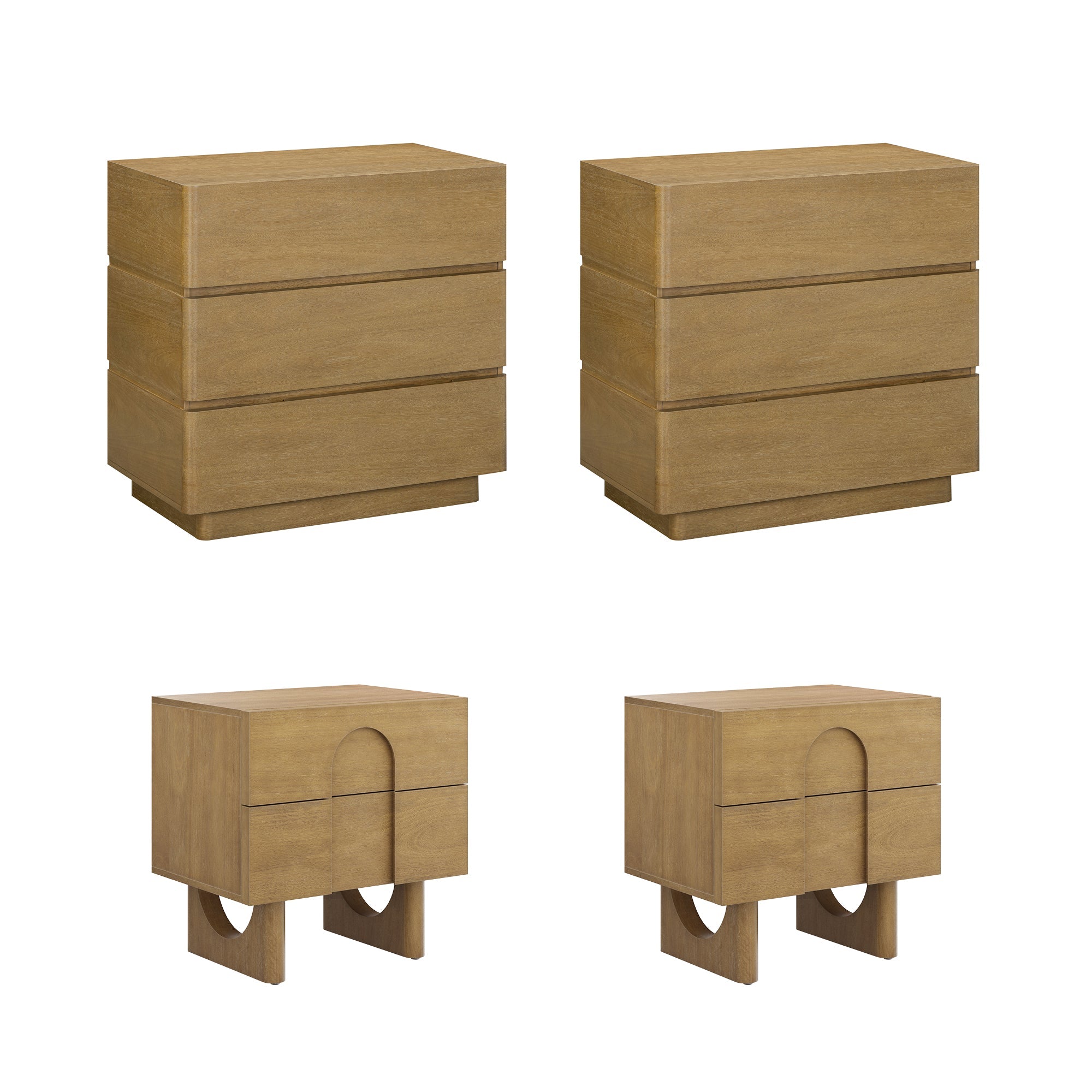 Modern Curved Wood Dresser and Nightstand Set (4-Piece)