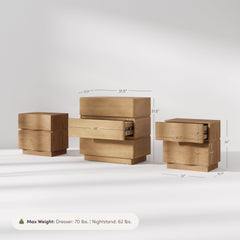 Modern Wooden Dresser and Scalloped Nightstand Set (3-Piece)