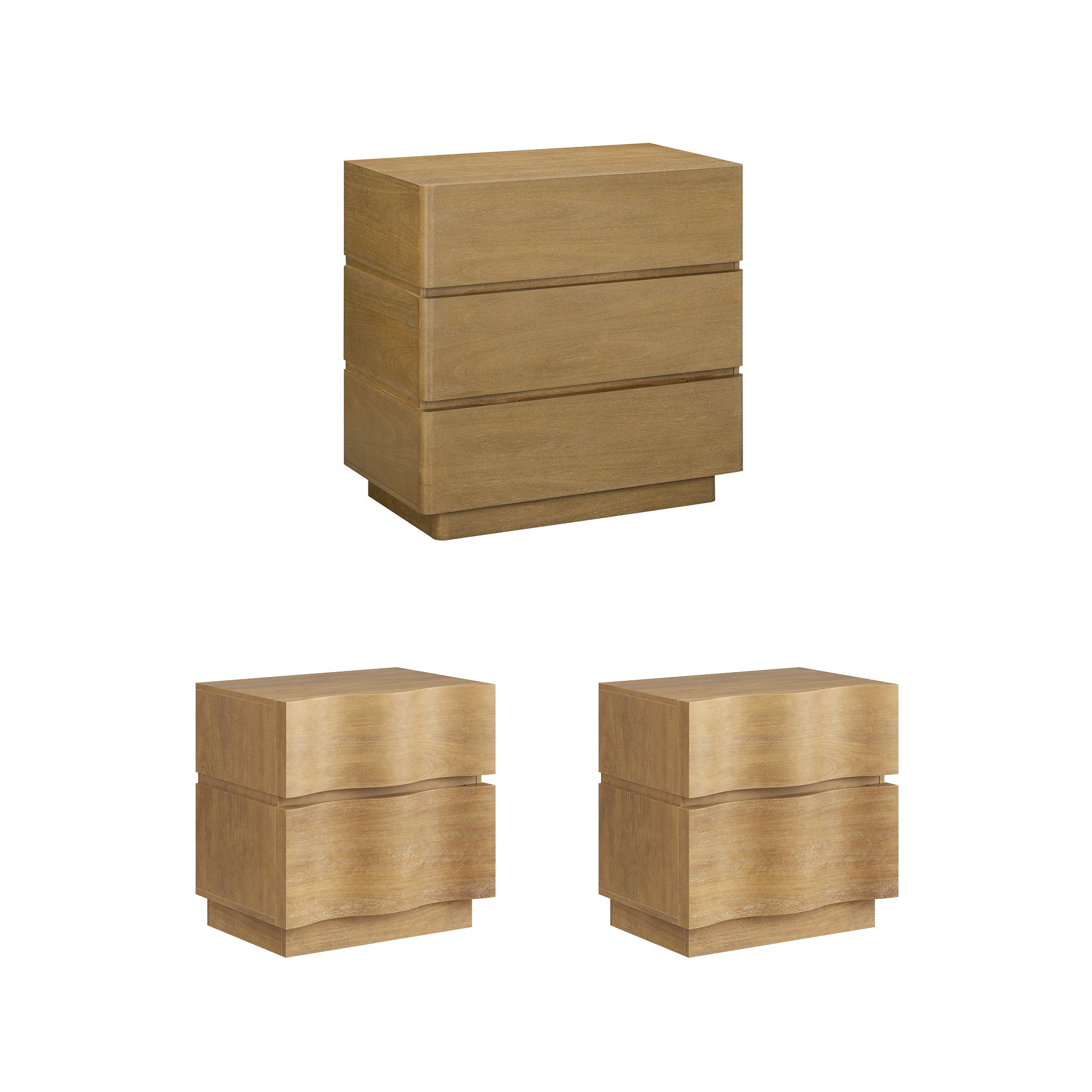 Modern Wooden Dresser and Scalloped Nightstand Set (3-Piece)