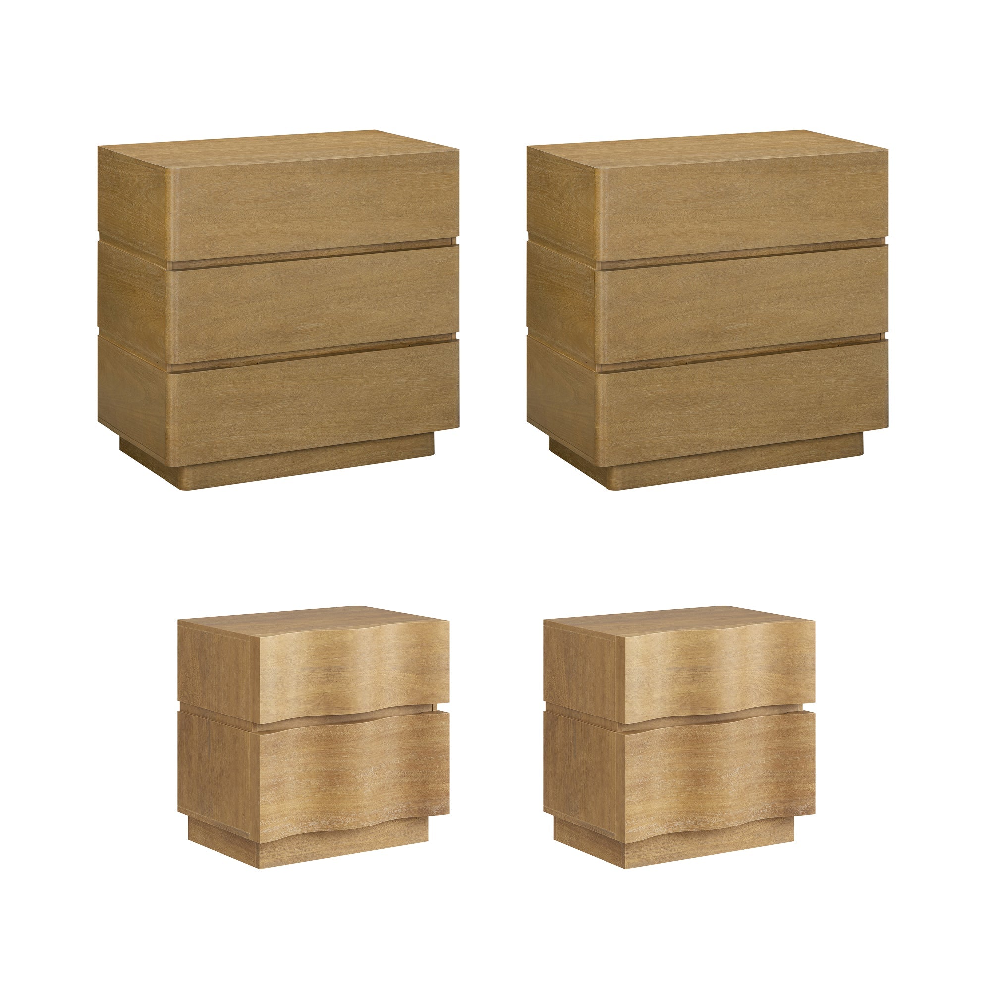 Modern Wooden Dresser and Scalloped Nightstand Set (4-Piece)