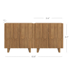 Mid-Century Modern Wood Carved Credenza Light Brown (Set of 2)