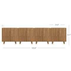 Mid-Century Modern Wood Carved Credenza Light Brown (Set of 4)