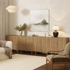 Mid-Century Modern Wood Carved Credenza Light Brown (Set of 4)