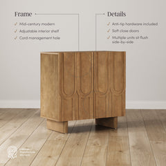Mid-Century Modern Wood Carved Credenza Light Brown (Set of 4)