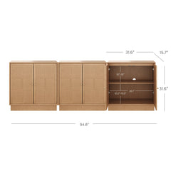 Boho Wood TV Console for TVs up to 75" with Rattan Doors Raw Oak
