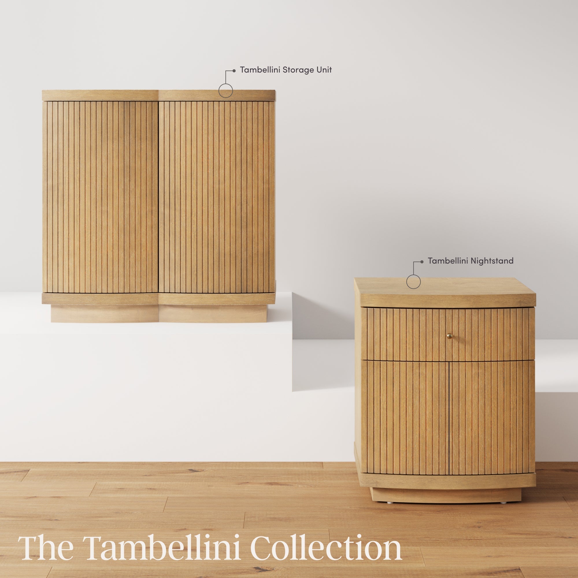 Mid-Century Modern Large Fluted Credenza Light Brown (Set of 4)